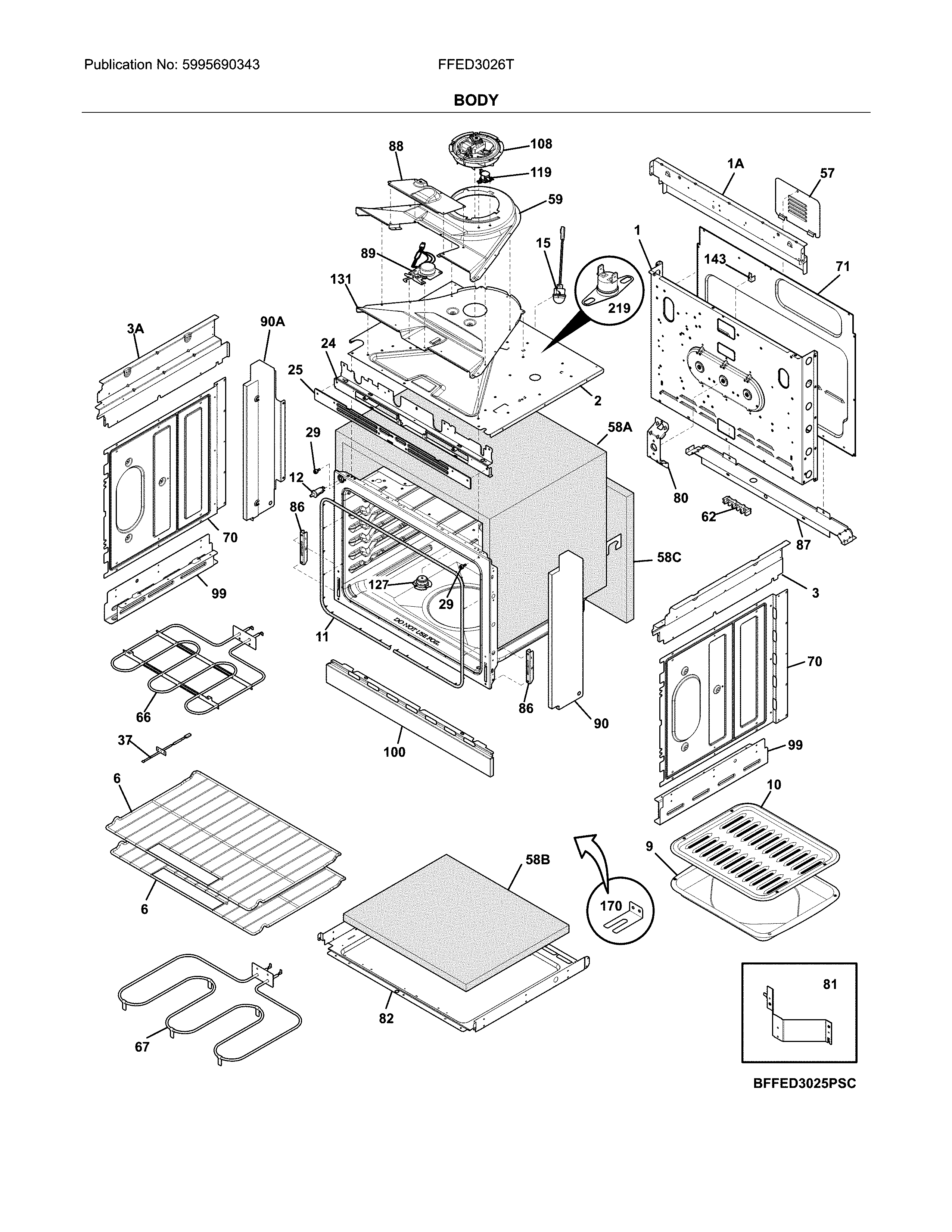 Frigidaire FFED3026TBA body diagram