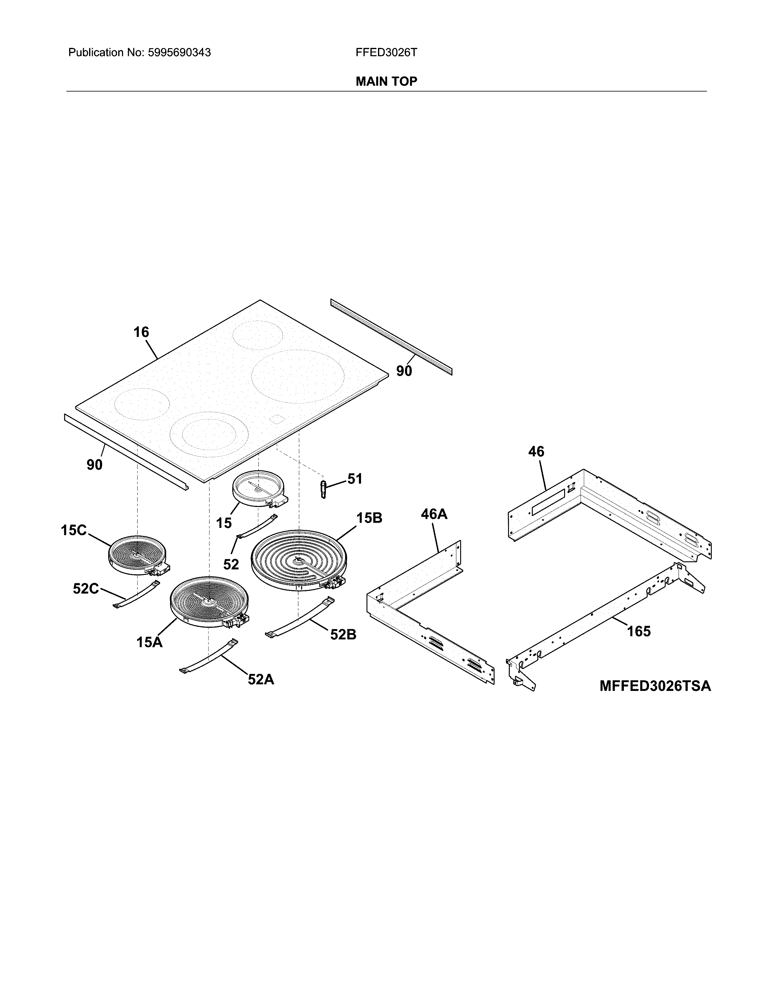Frigidaire FFED3026TBA main top diagram