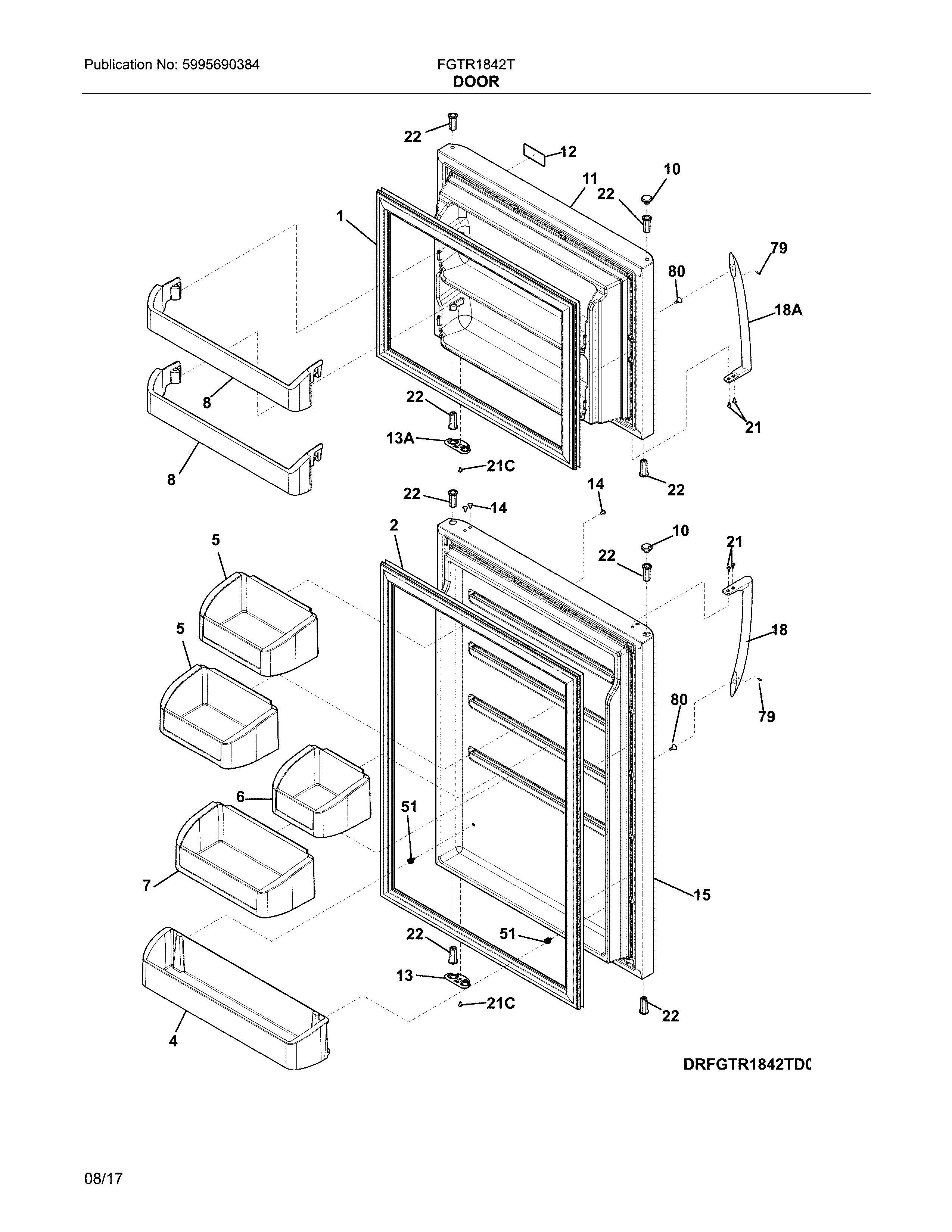 Frigidaire FGTR1842TE0 door diagram
