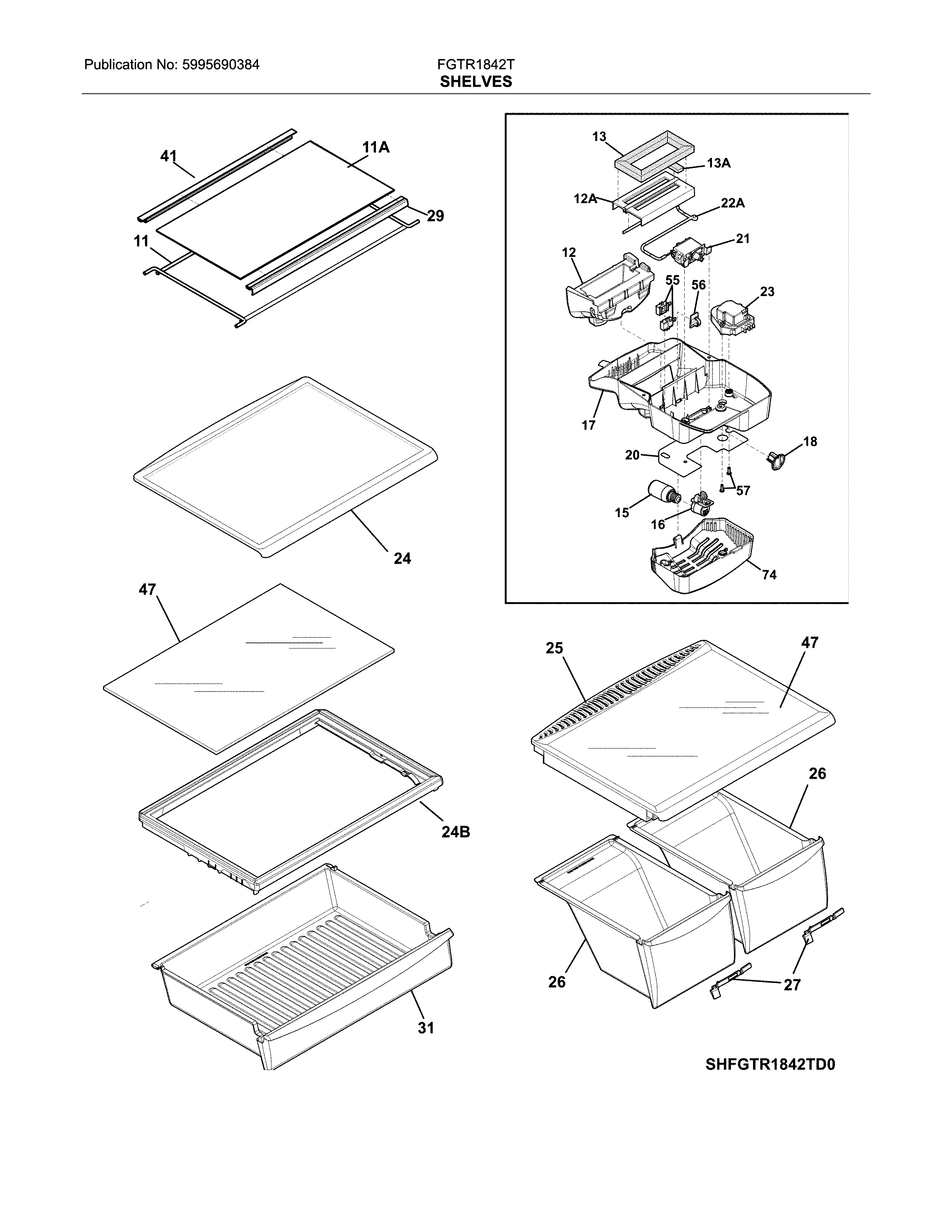 Frigidaire FGTR1842TE0 shelves diagram