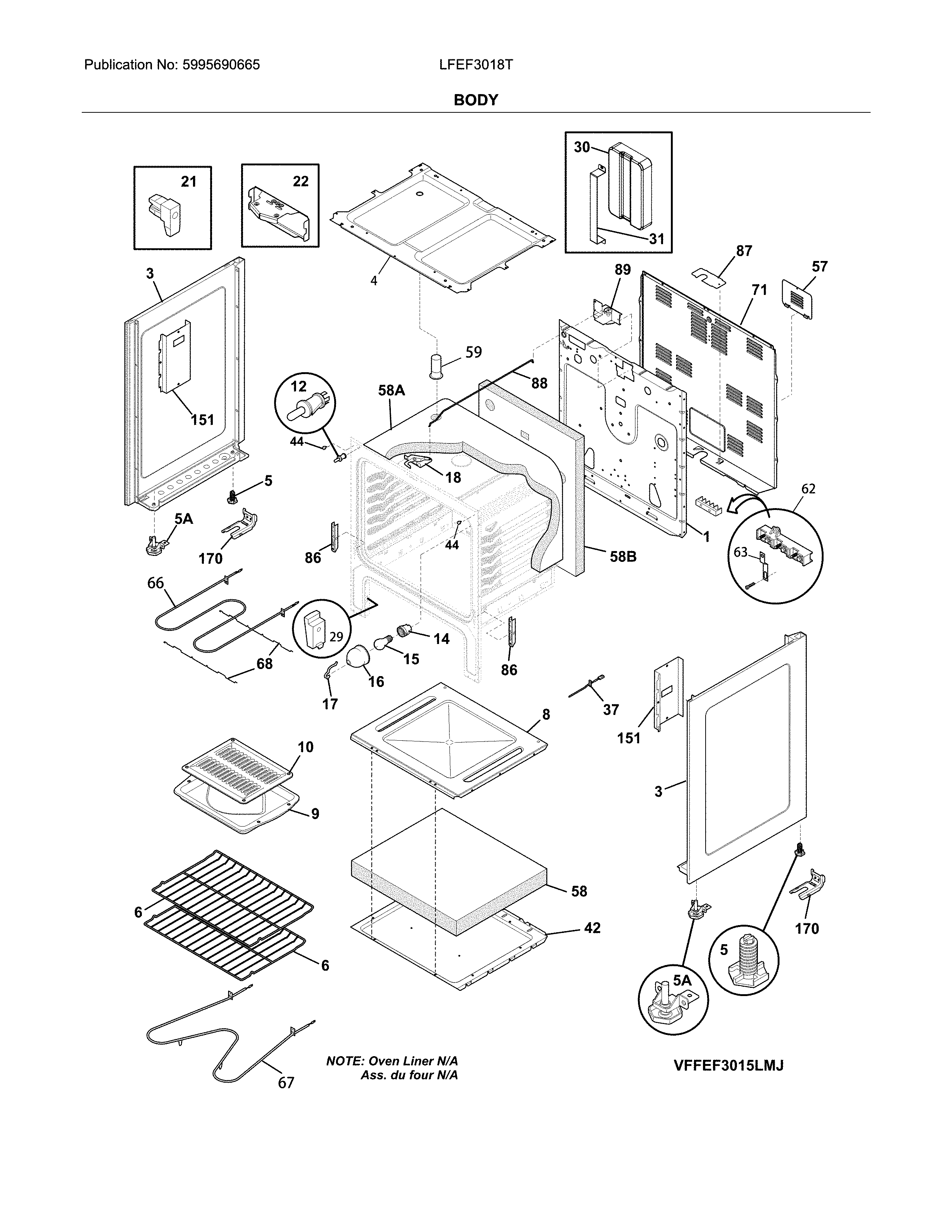 Frigidaire LFEF3018TBC body diagram