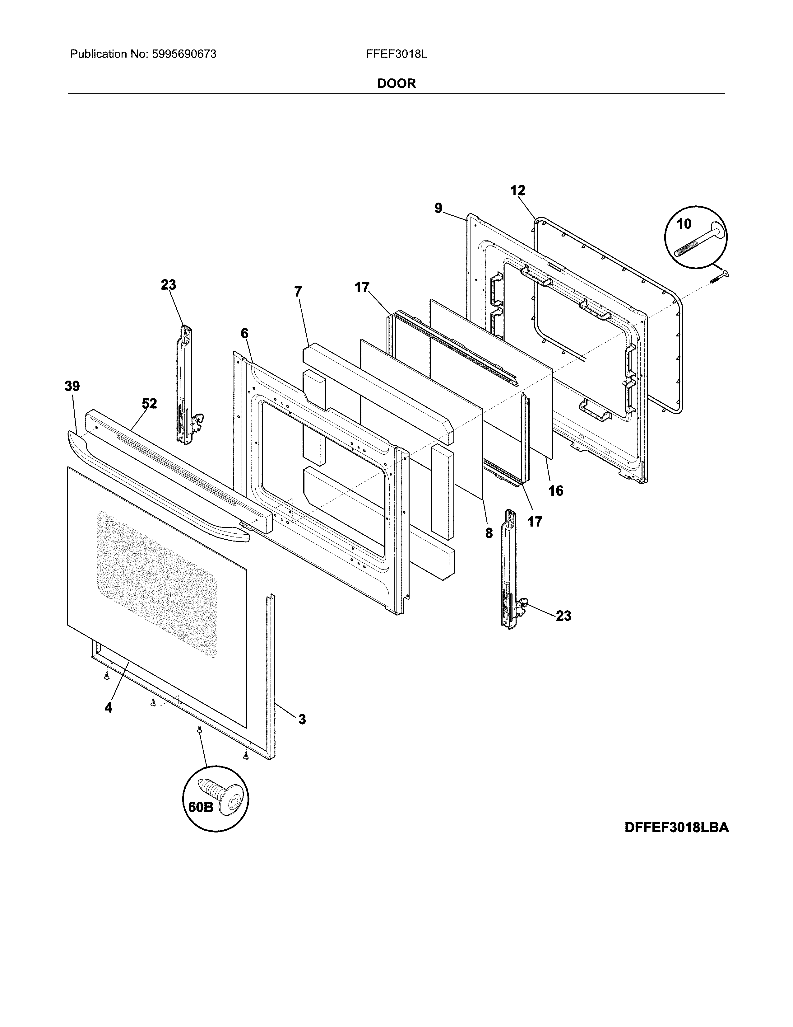 Frigidaire FFEF3018LWJ door diagram