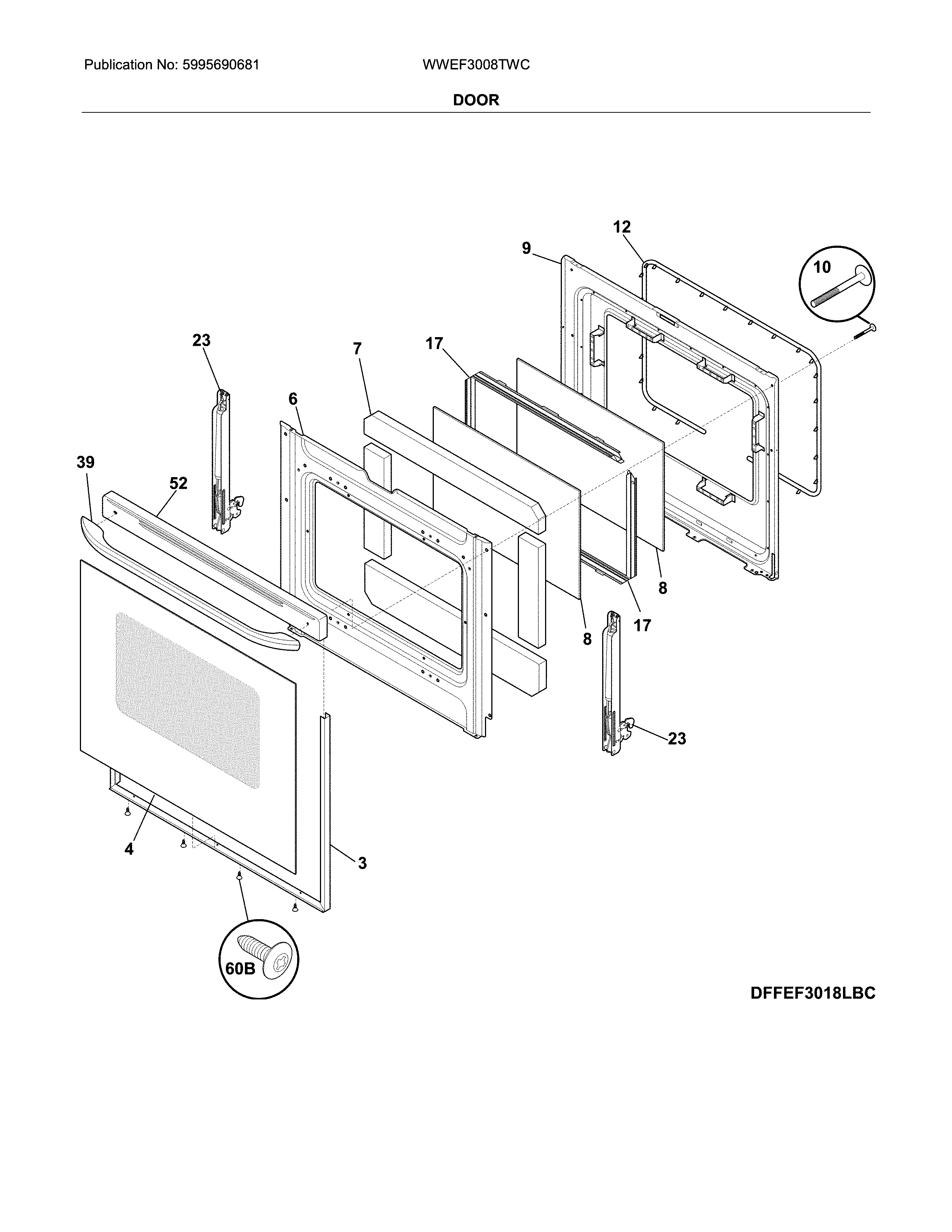 White-Westinghouse WWEF3008TWC door diagram