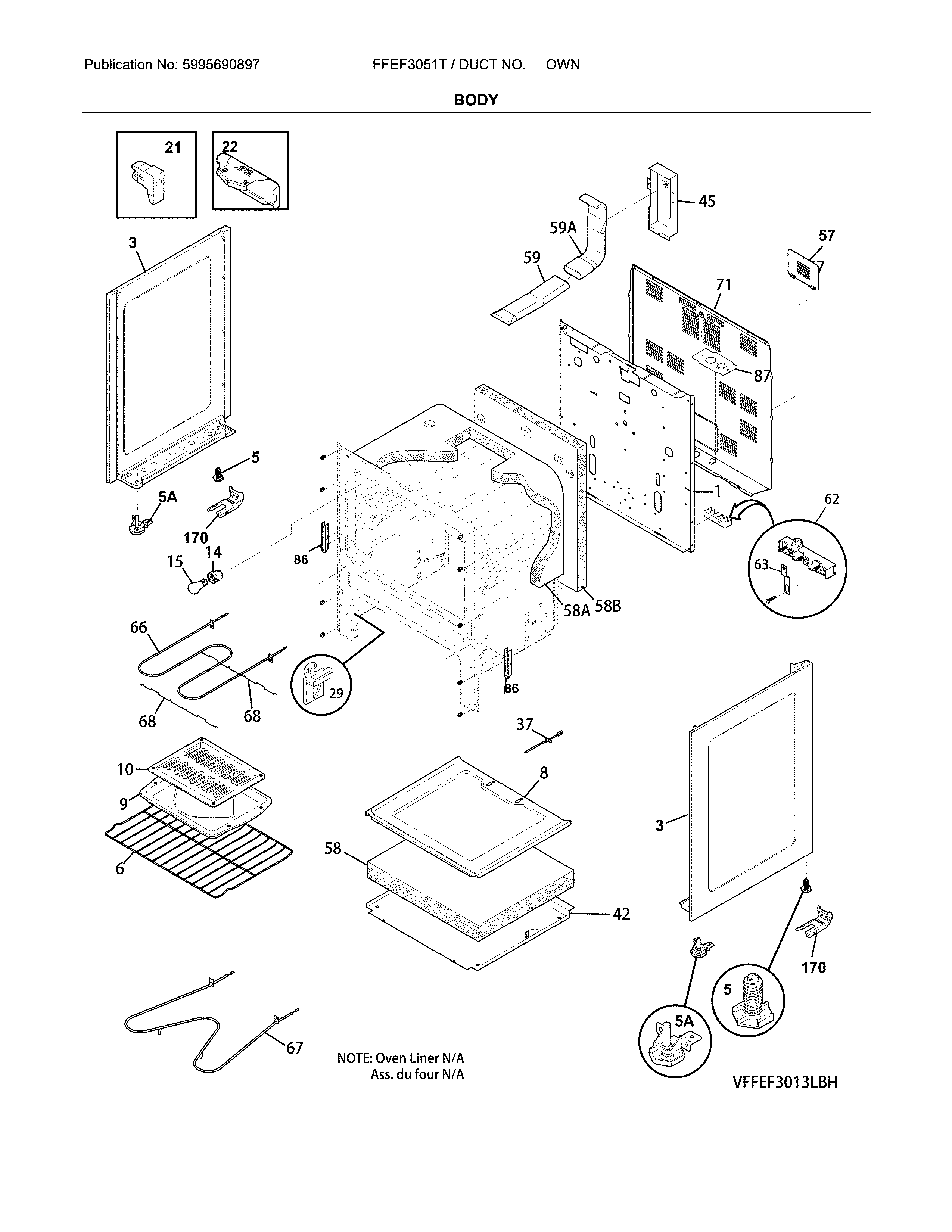 Frigidaire FFEF3051TWA body diagram