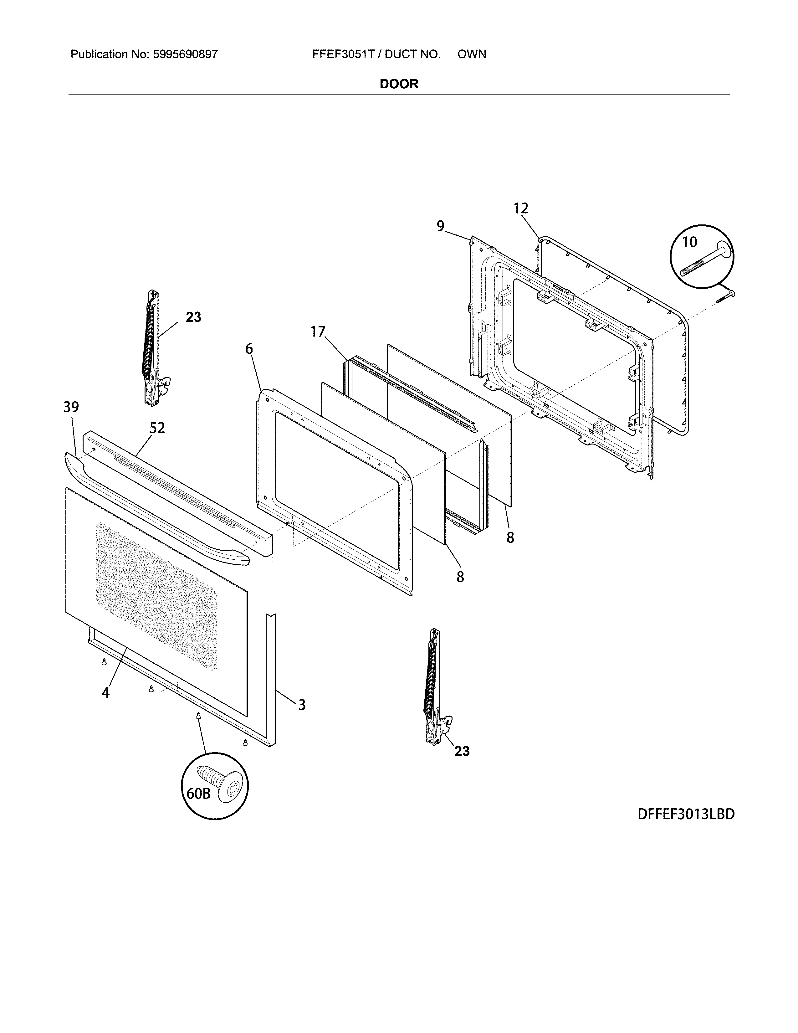 Frigidaire FFEF3051TWA door diagram