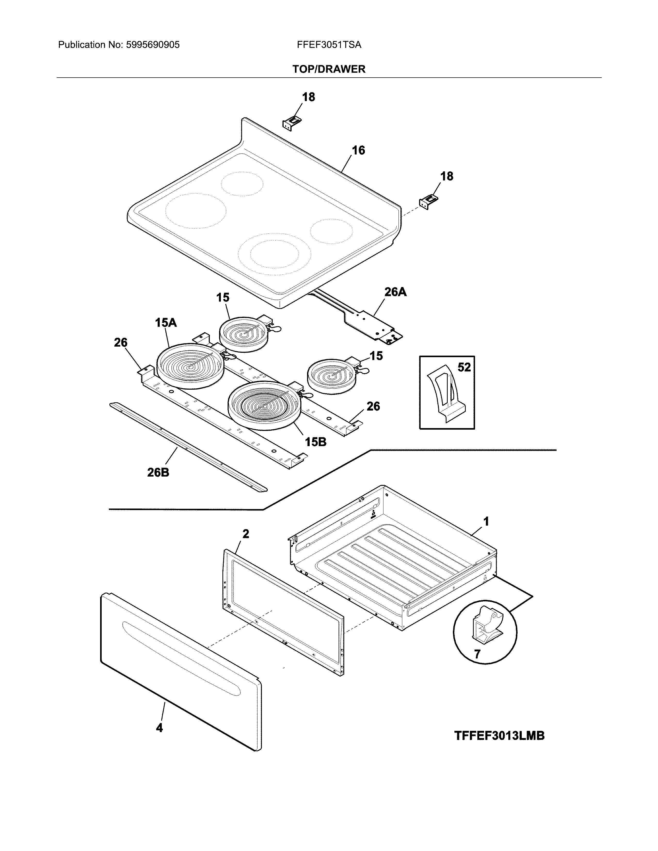Frigidaire FFEF3051TSA top/drawer diagram