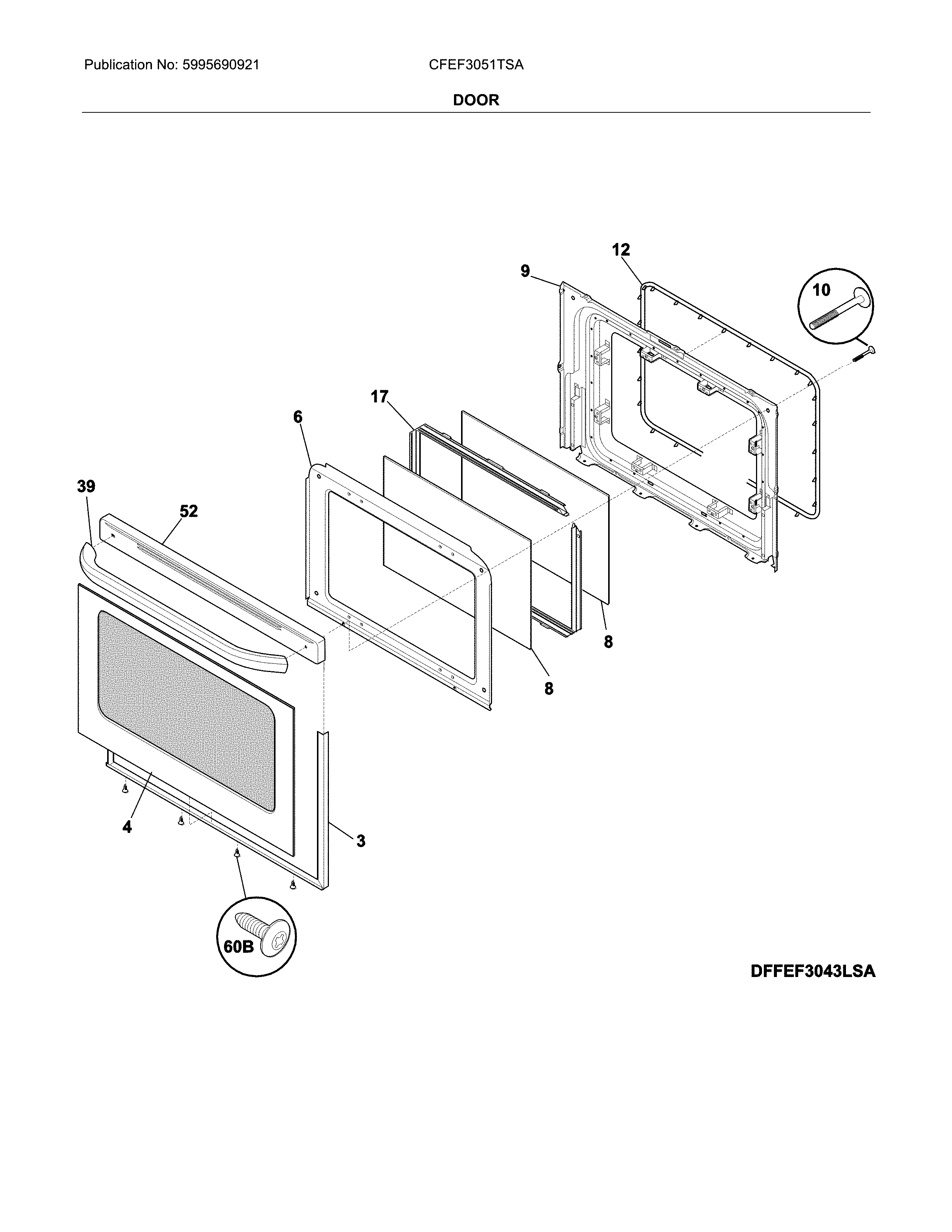 Frigidaire CFEF3051TSA door diagram