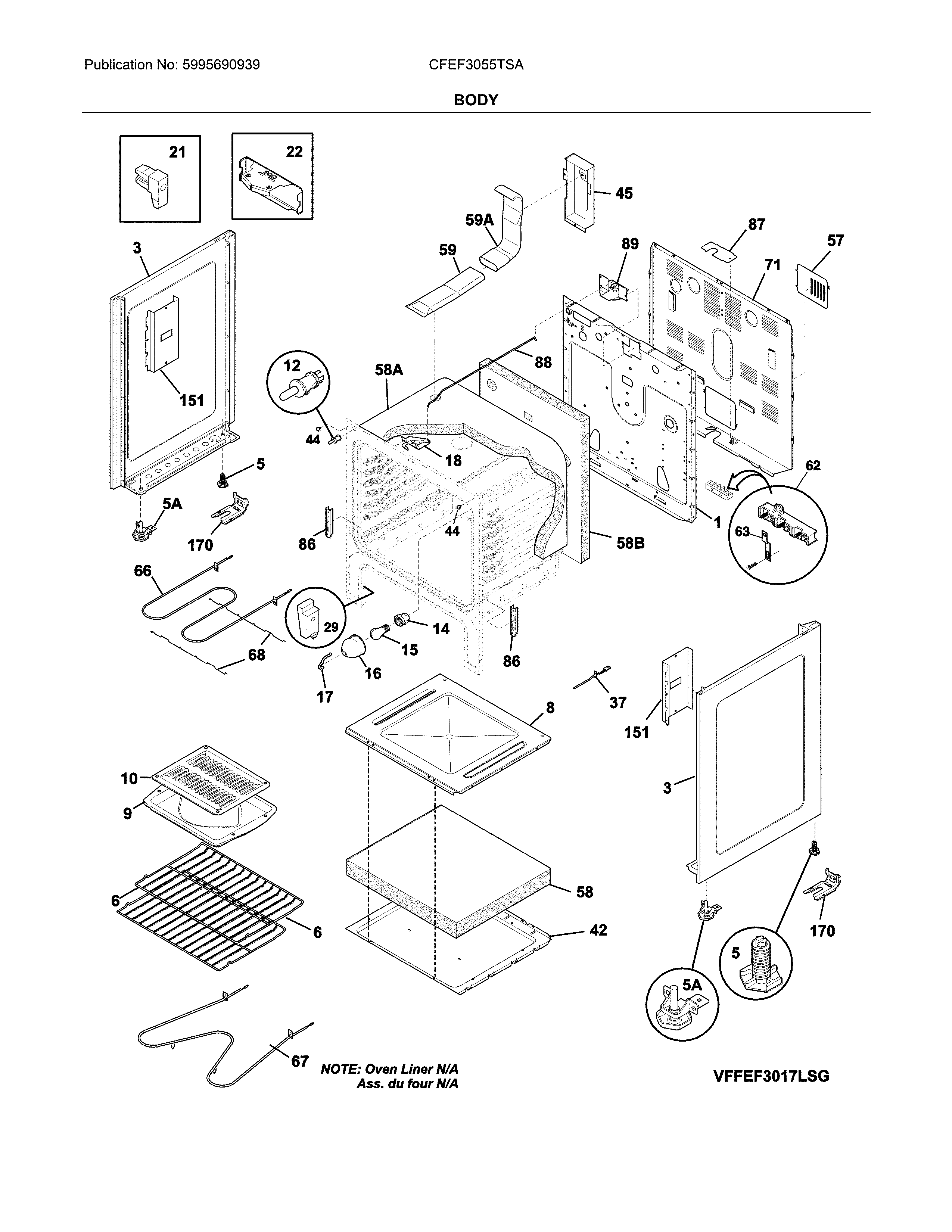 Frigidaire CFEF3055TSA body diagram