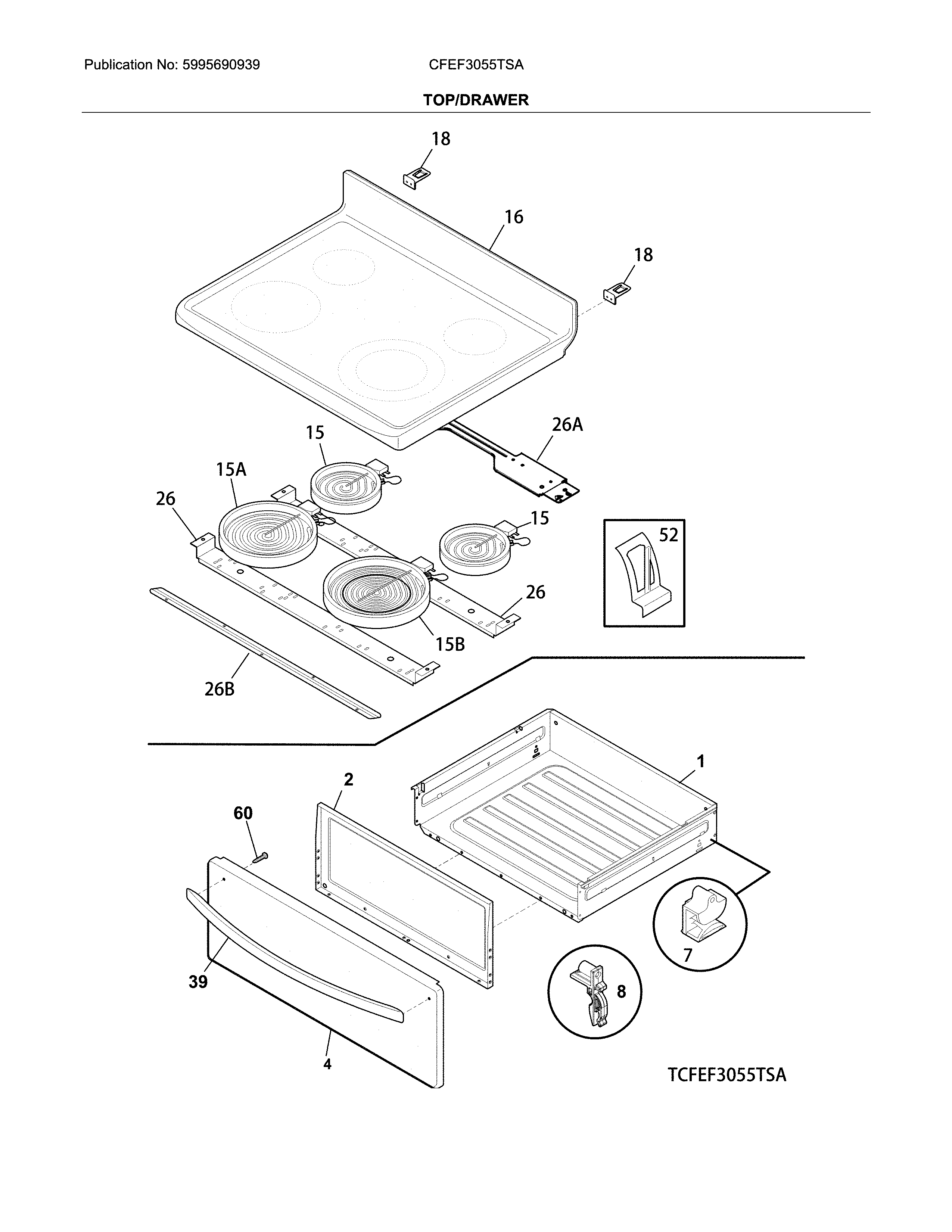 Frigidaire CFEF3055TSA top/drawer diagram