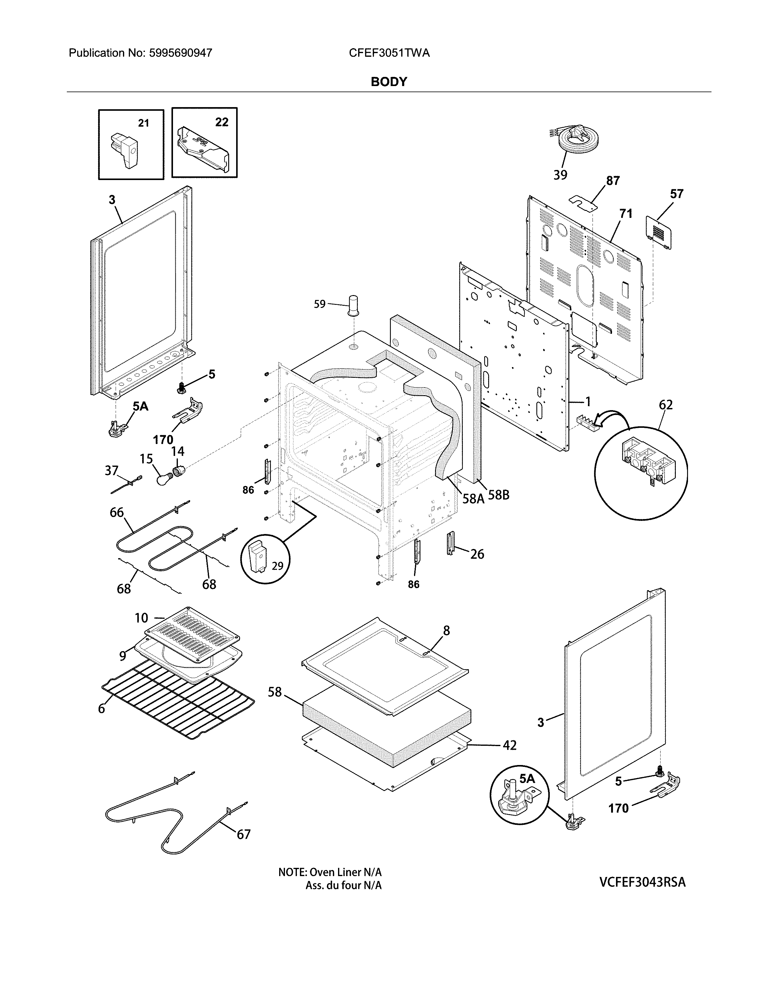 Frigidaire CFEF3051TWA body diagram