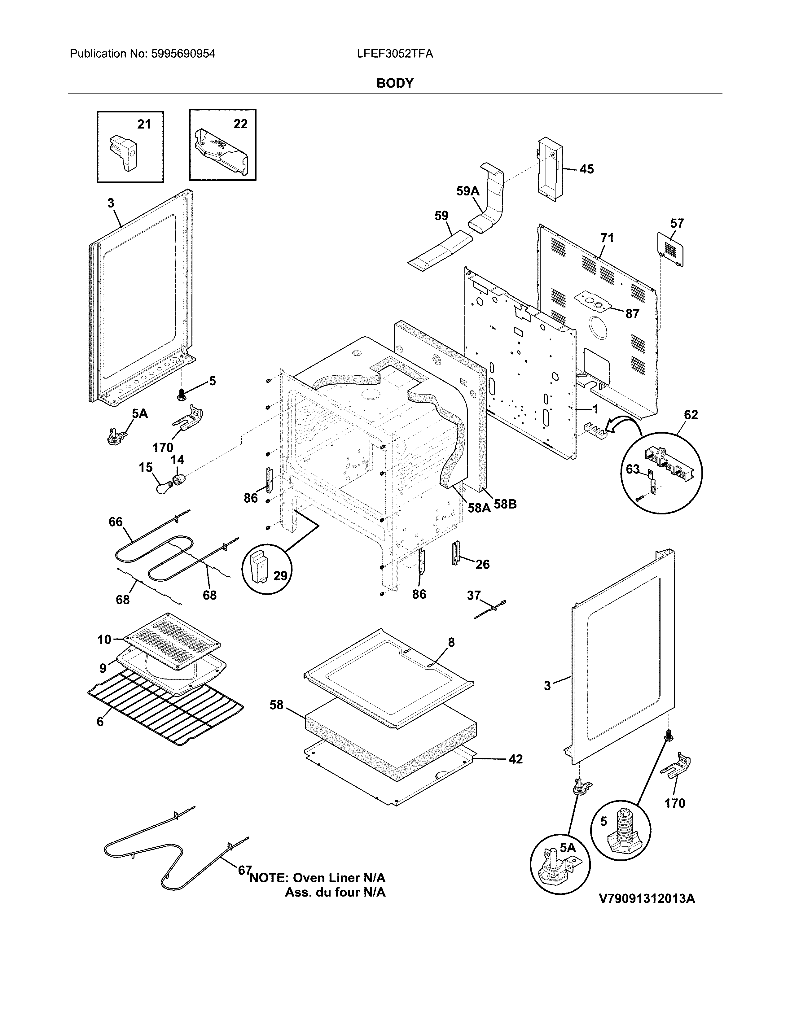 Frigidaire LFEF3052TFA body diagram