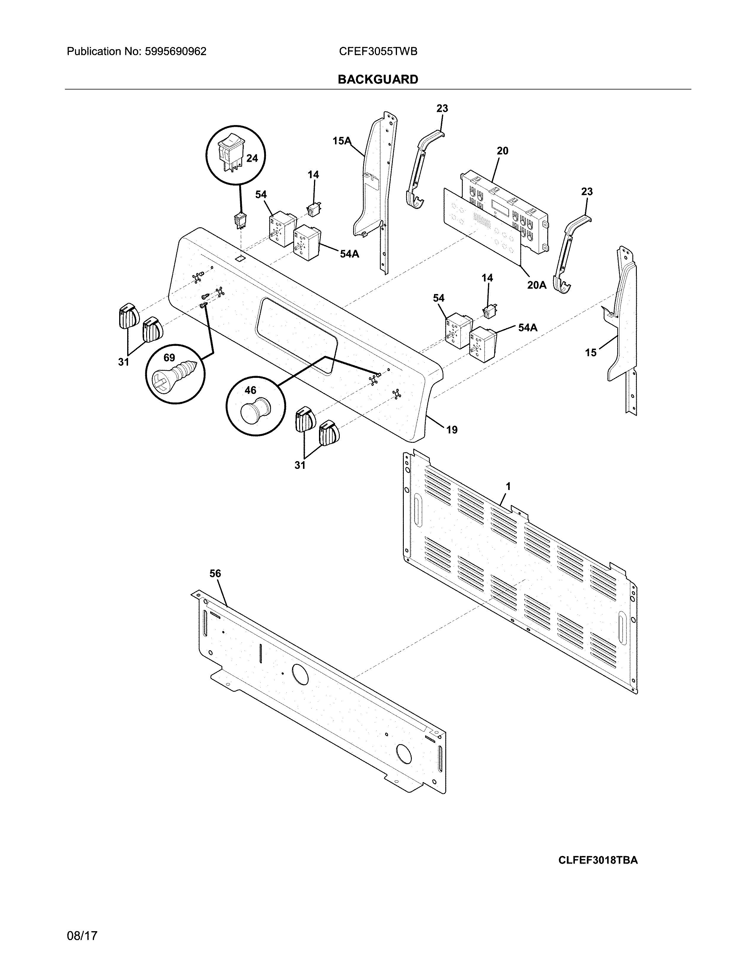 Frigidaire CFEF3055TWB backguard diagram