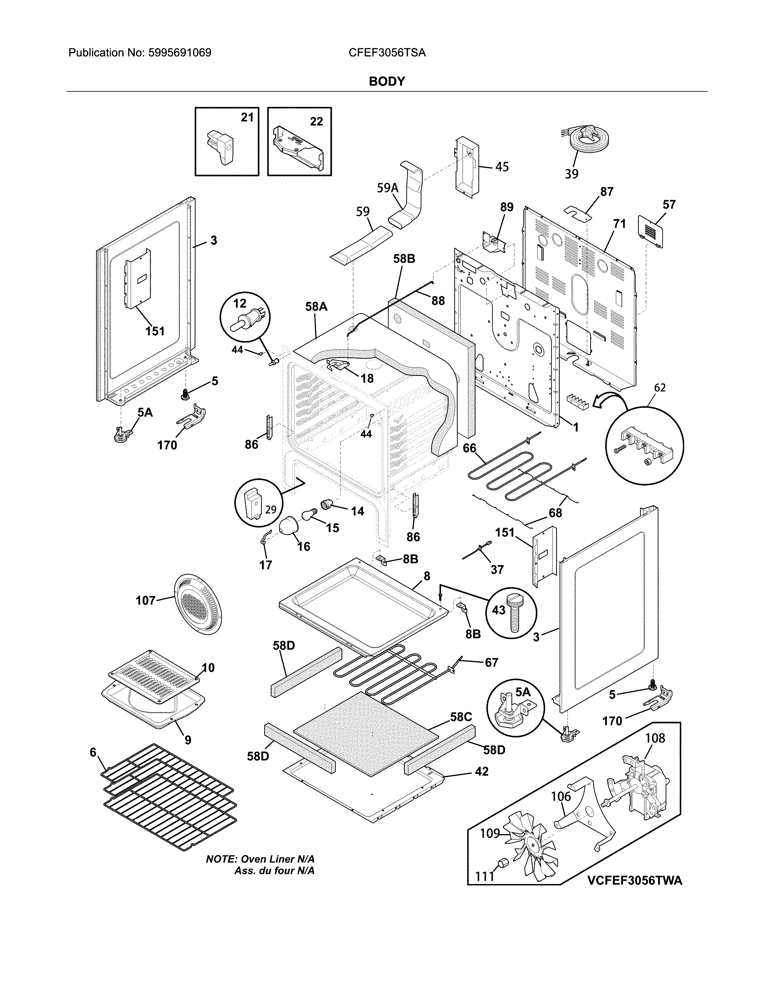 Frigidaire CFEF3056TSA body diagram