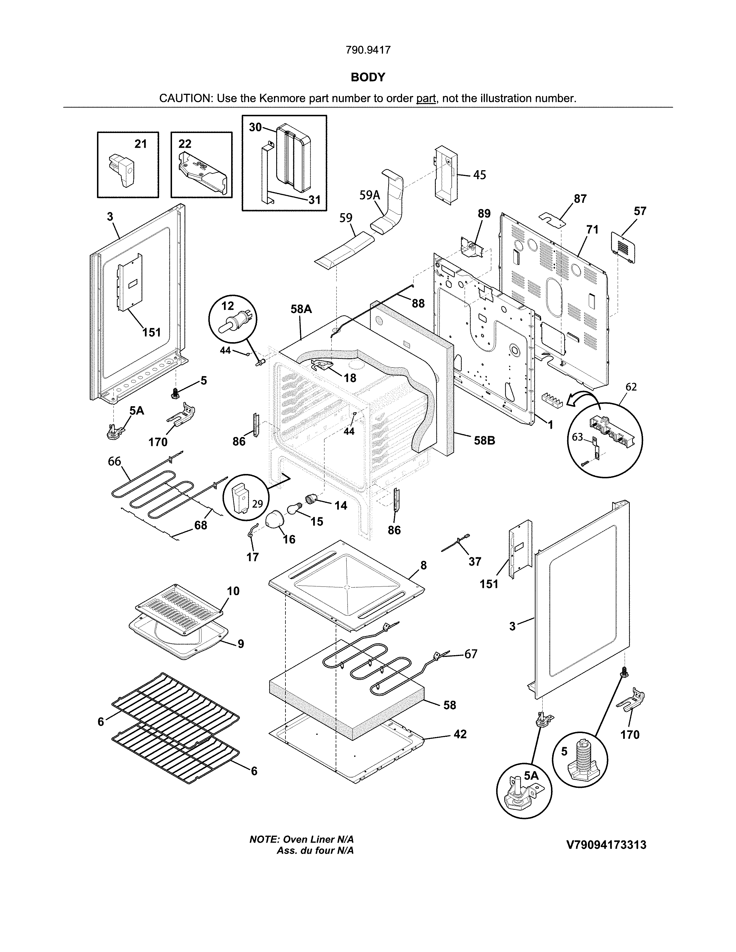 Kenmore 79094172313 body diagram