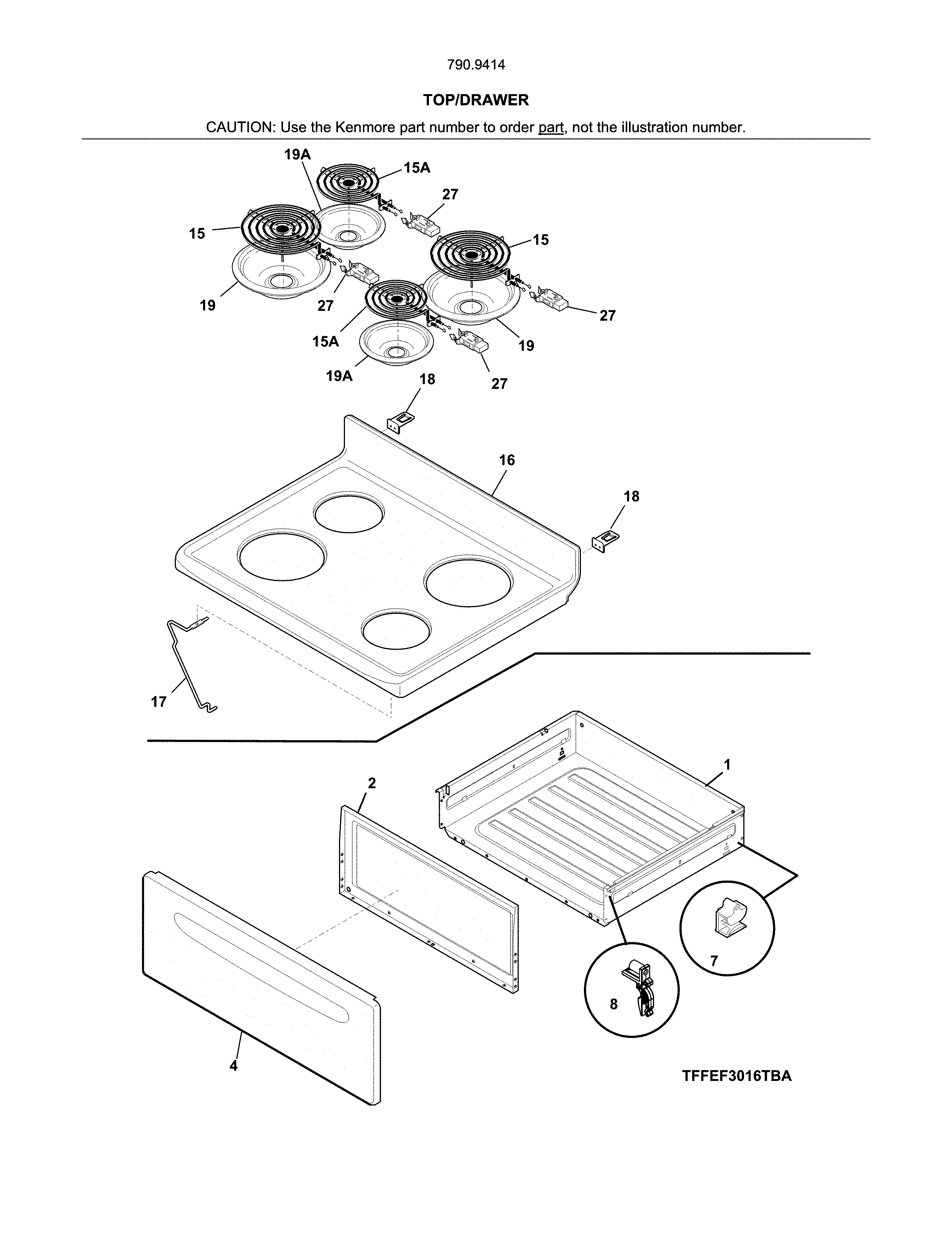 Kenmore 79094142312 top/drawer diagram
