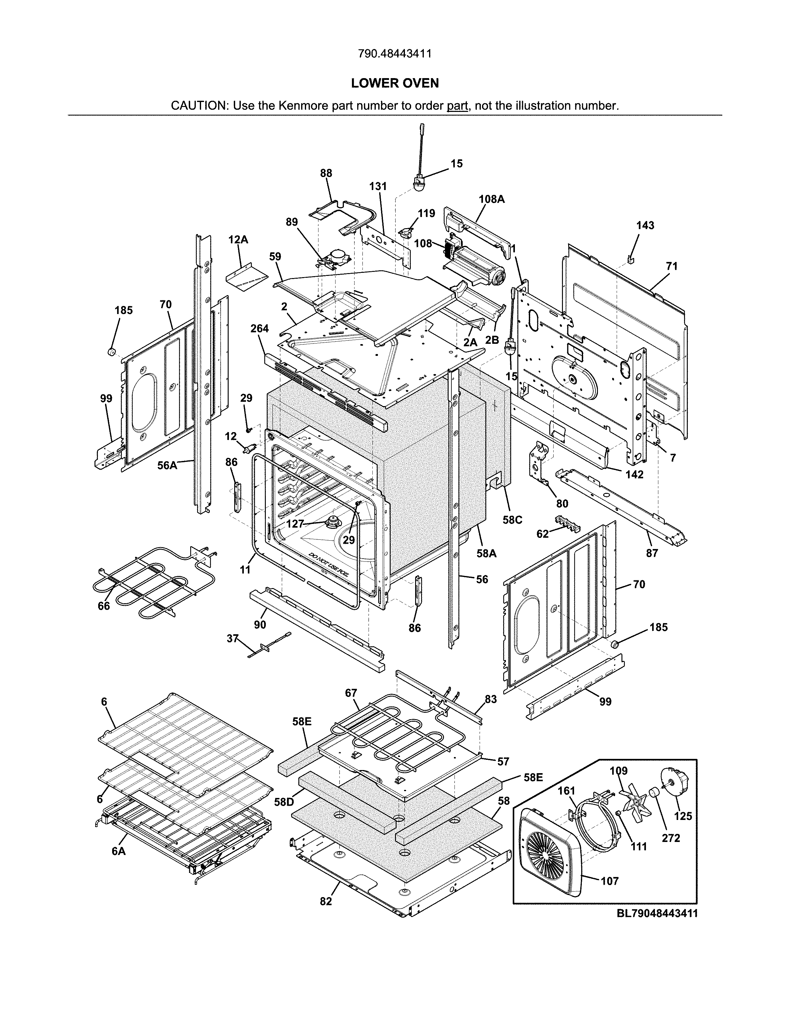 Kenmore Elite 79048443411 lower oven diagram