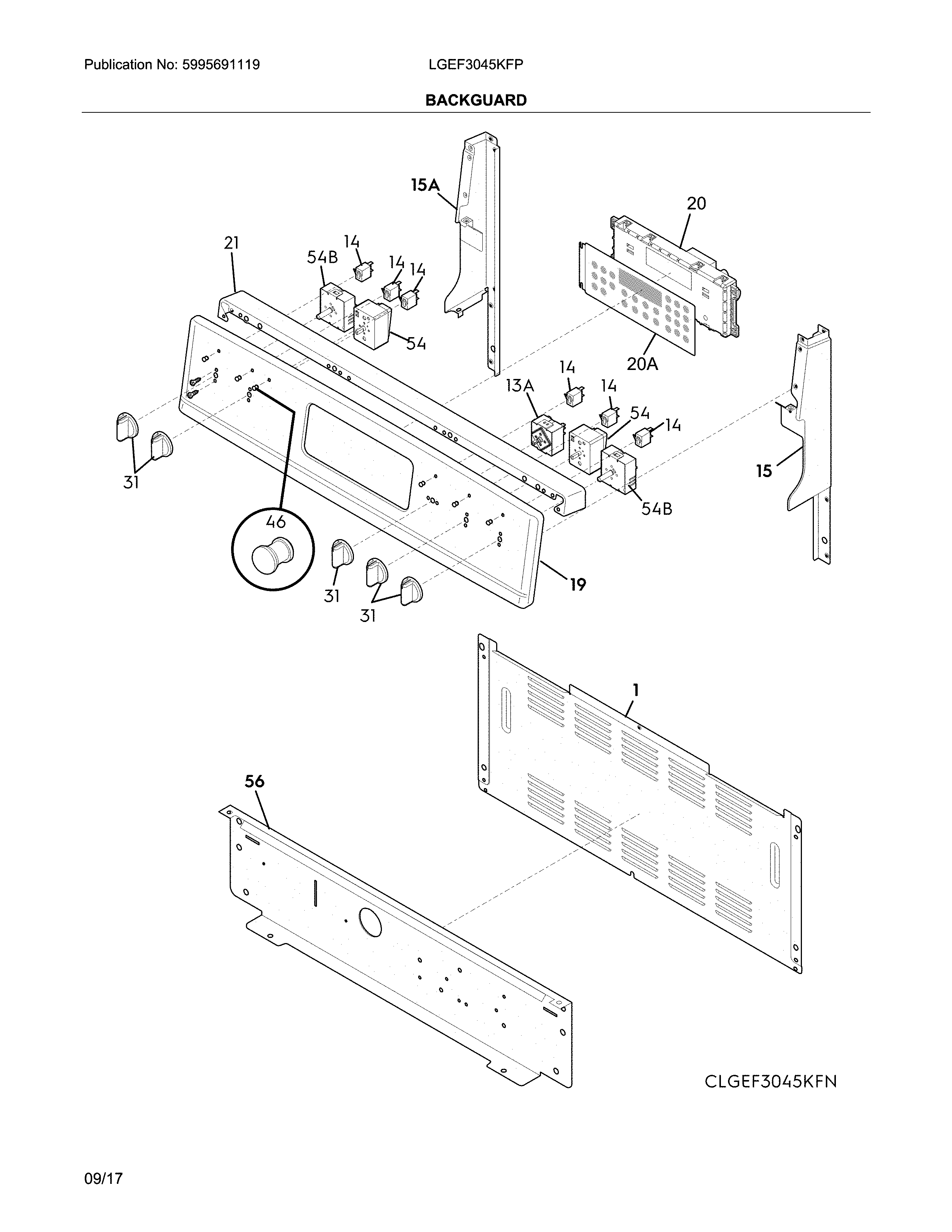 Frigidaire LGEF3045KFP backguard diagram