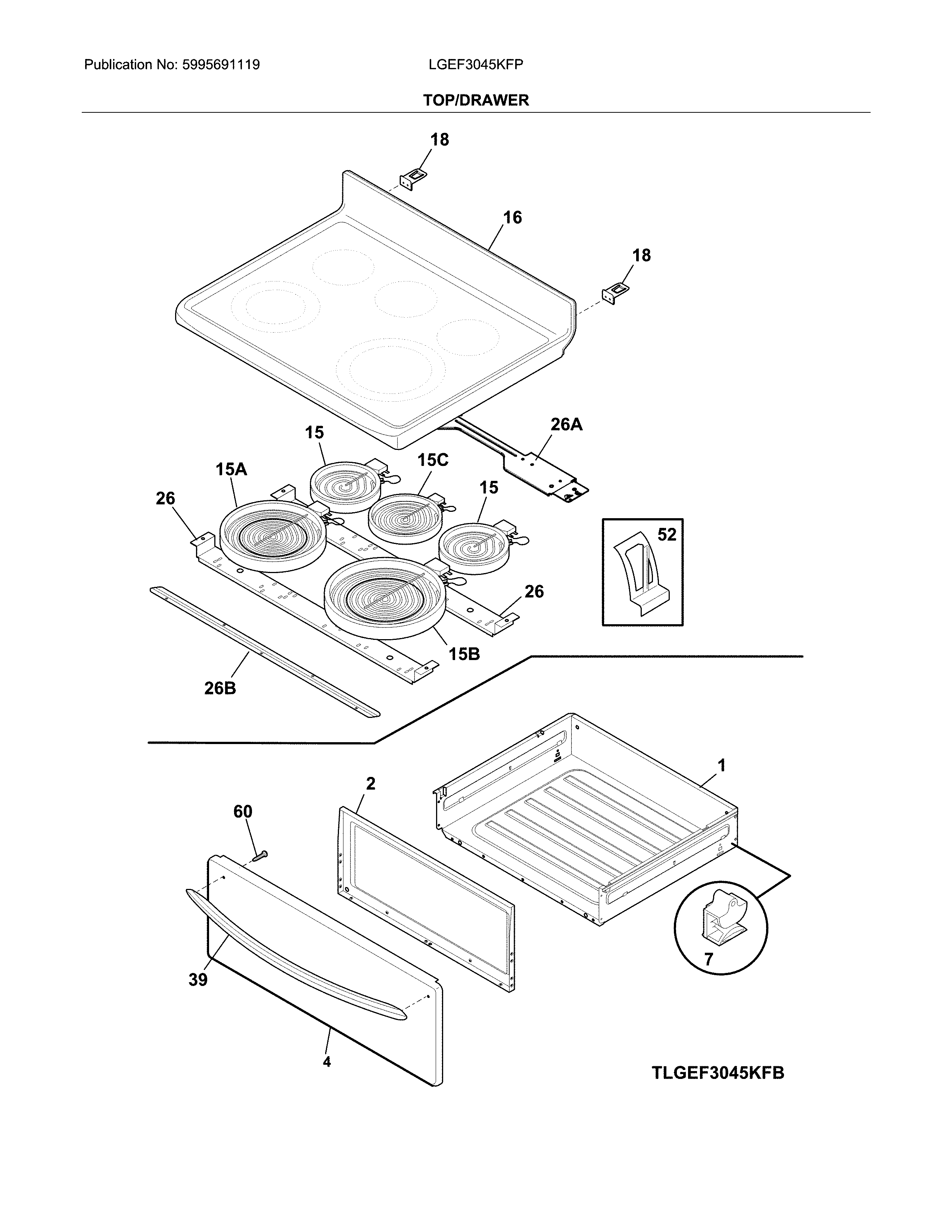 Frigidaire LGEF3045KFP top/drawer diagram