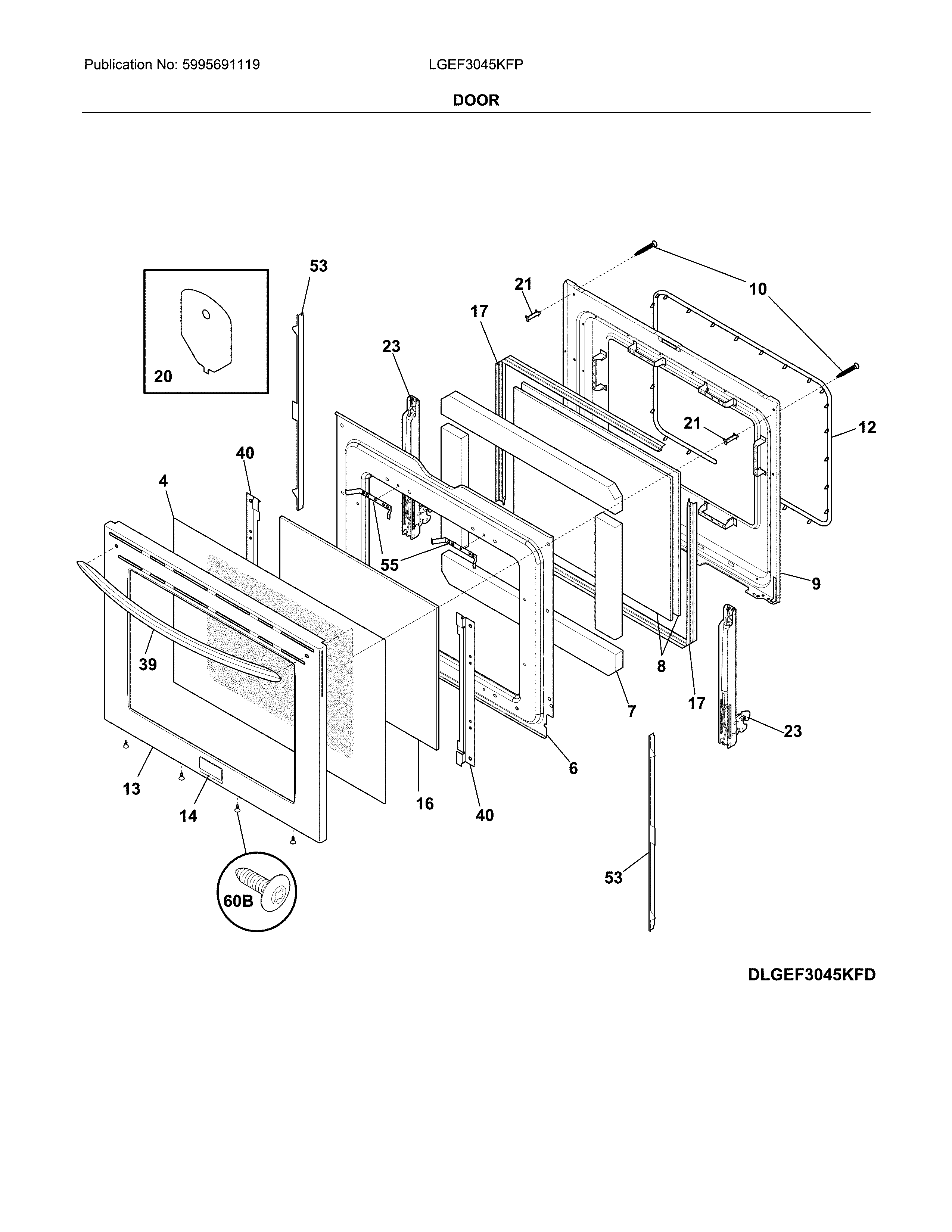 Frigidaire LGEF3045KFP door diagram