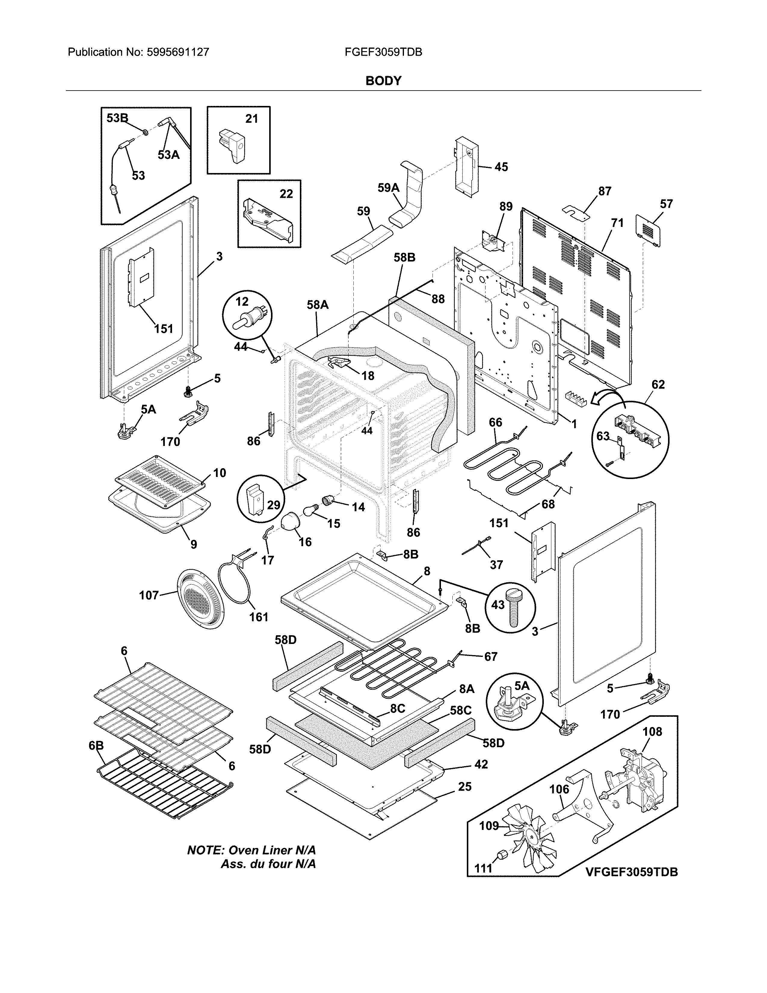 Frigidaire FGEF3059TDB body diagram