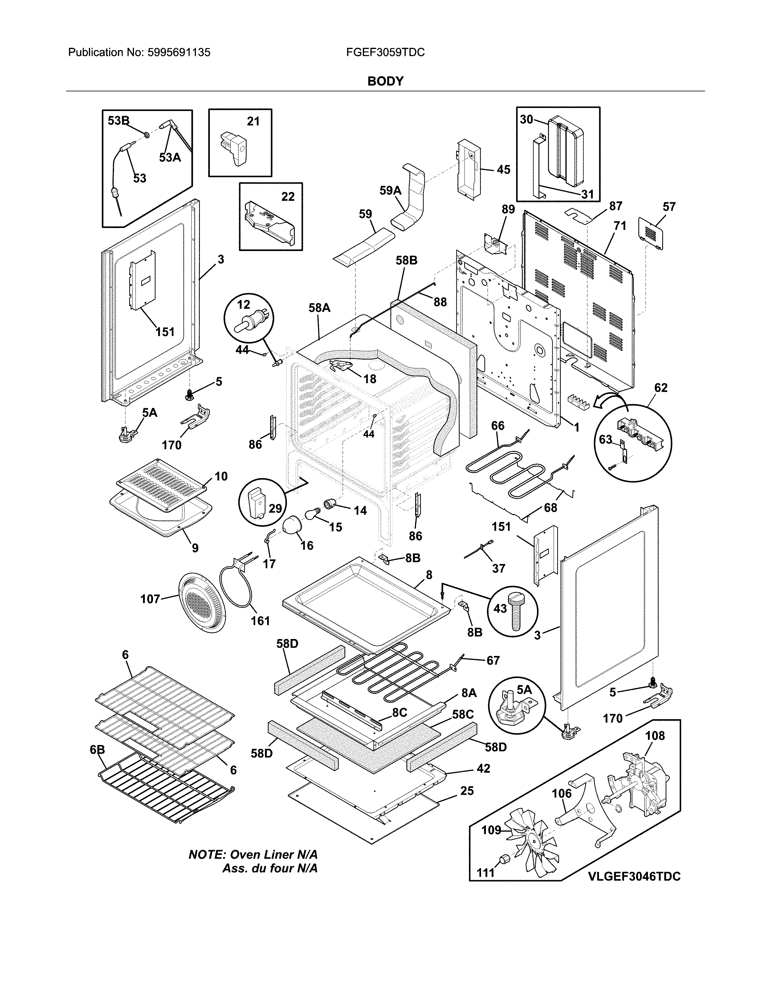 Frigidaire FGEF3059TDC body diagram