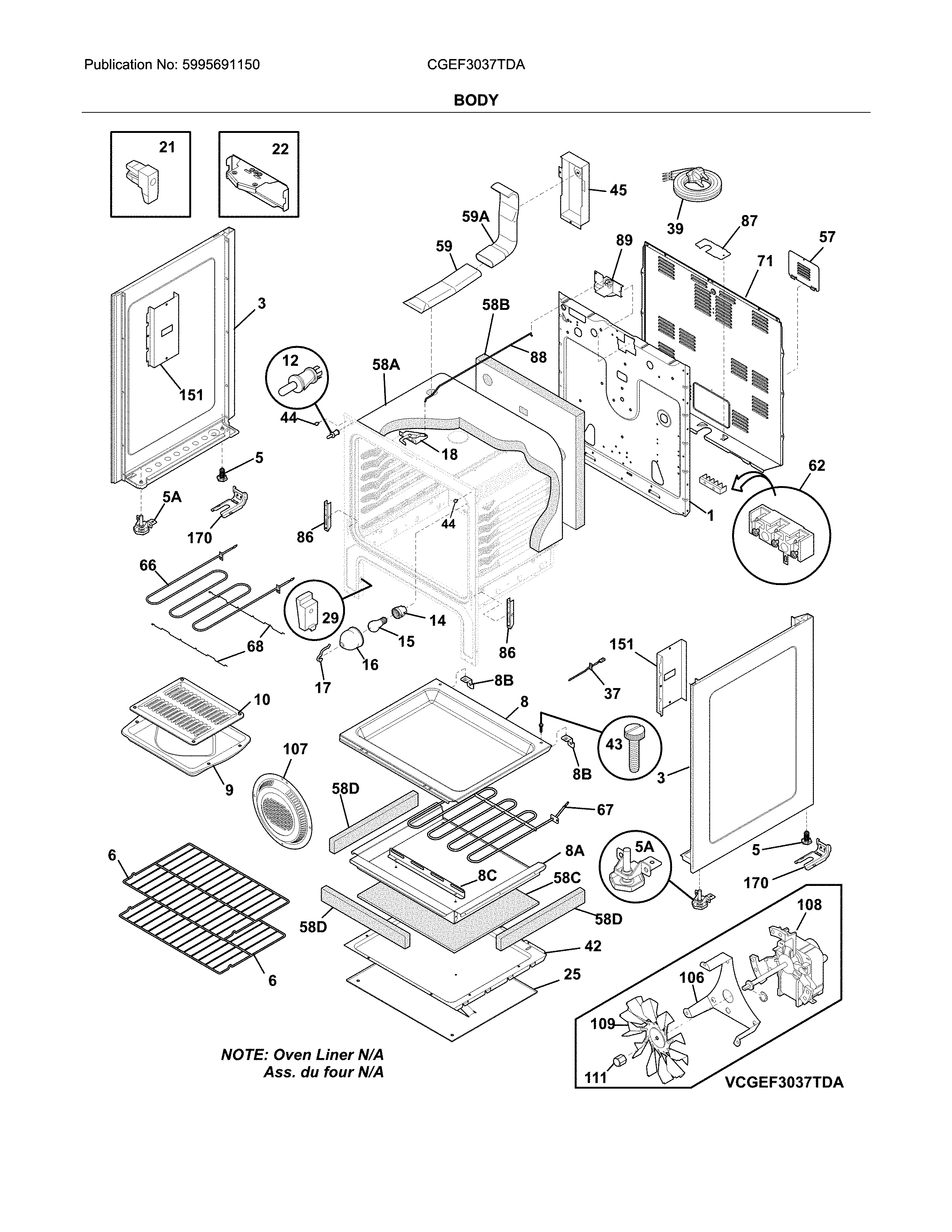 Frigidaire CGEF3037TDA body diagram