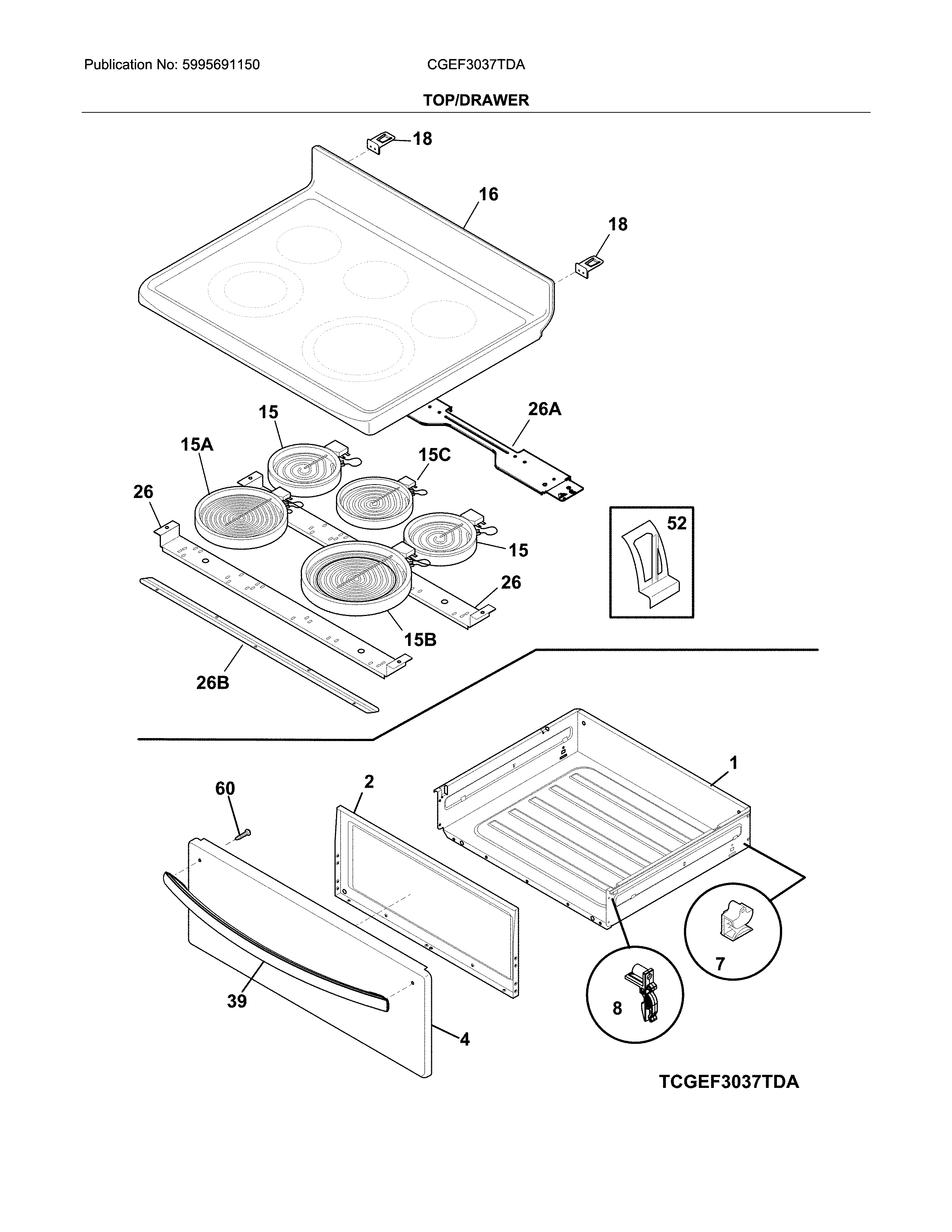 Frigidaire CGEF3037TDA top/drawer diagram