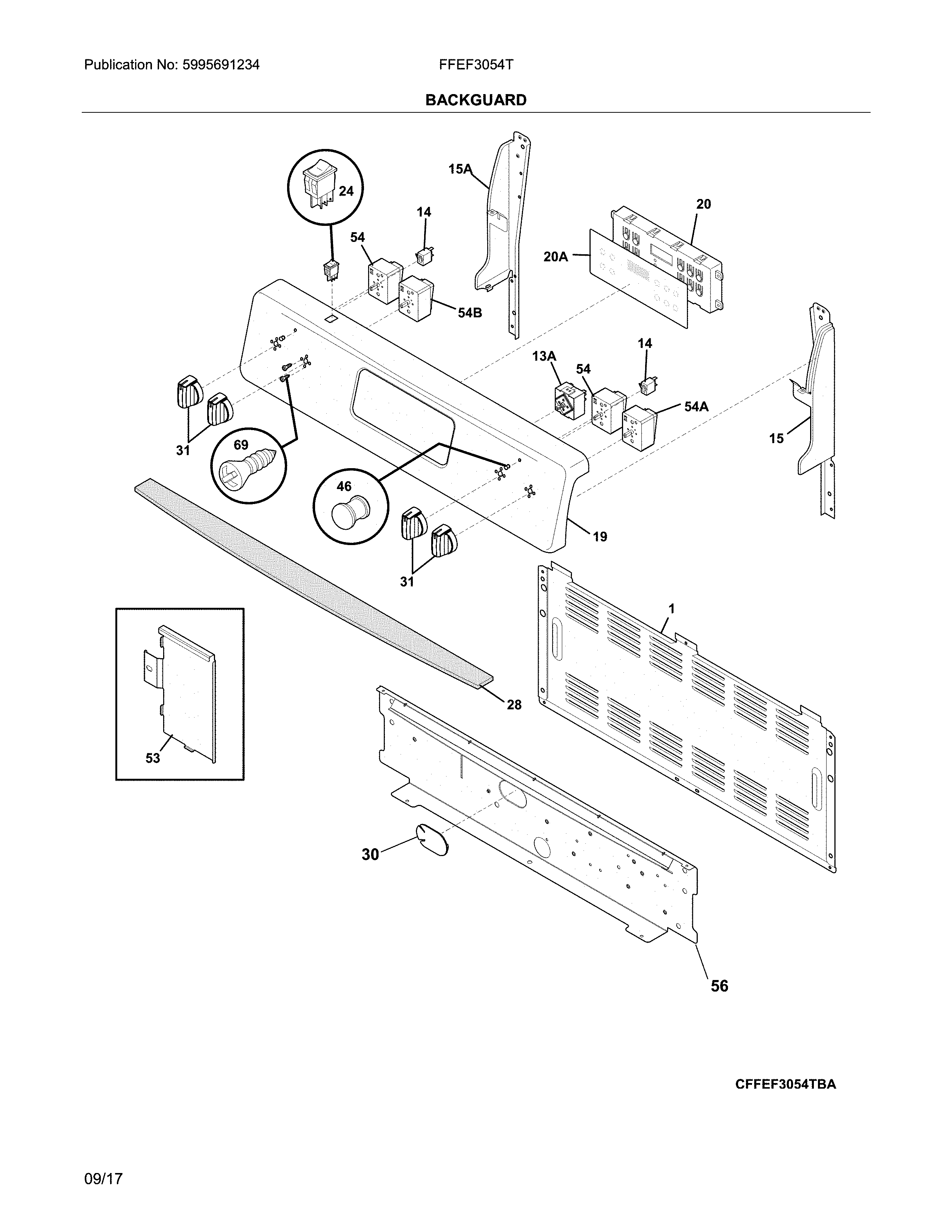 Frigidaire FFEF3054TBA backguard diagram