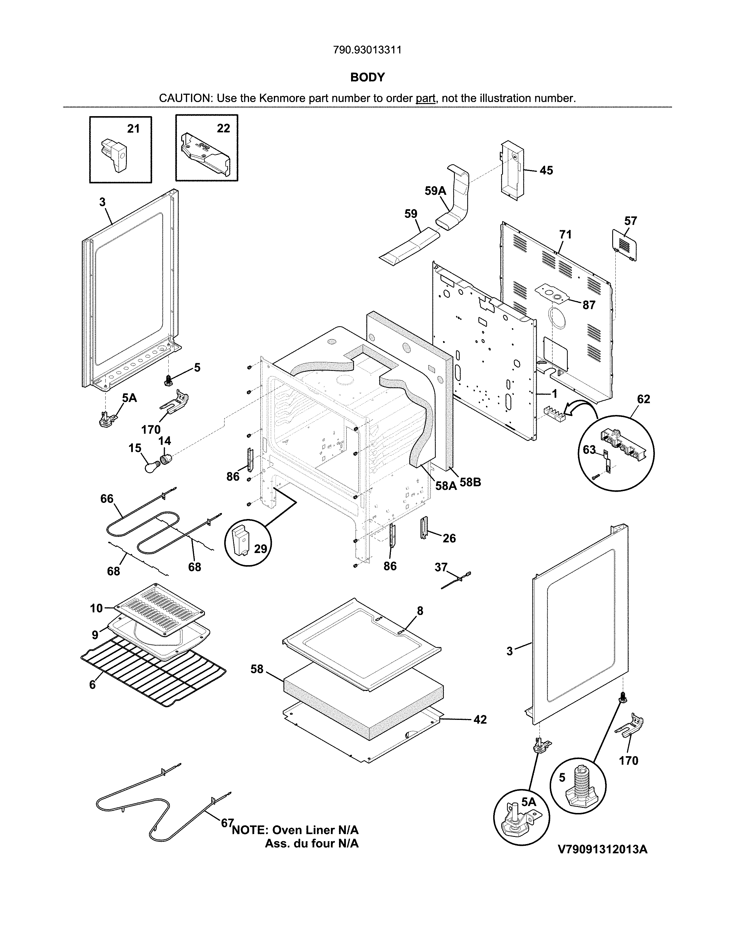 Kenmore 79093013311 body diagram