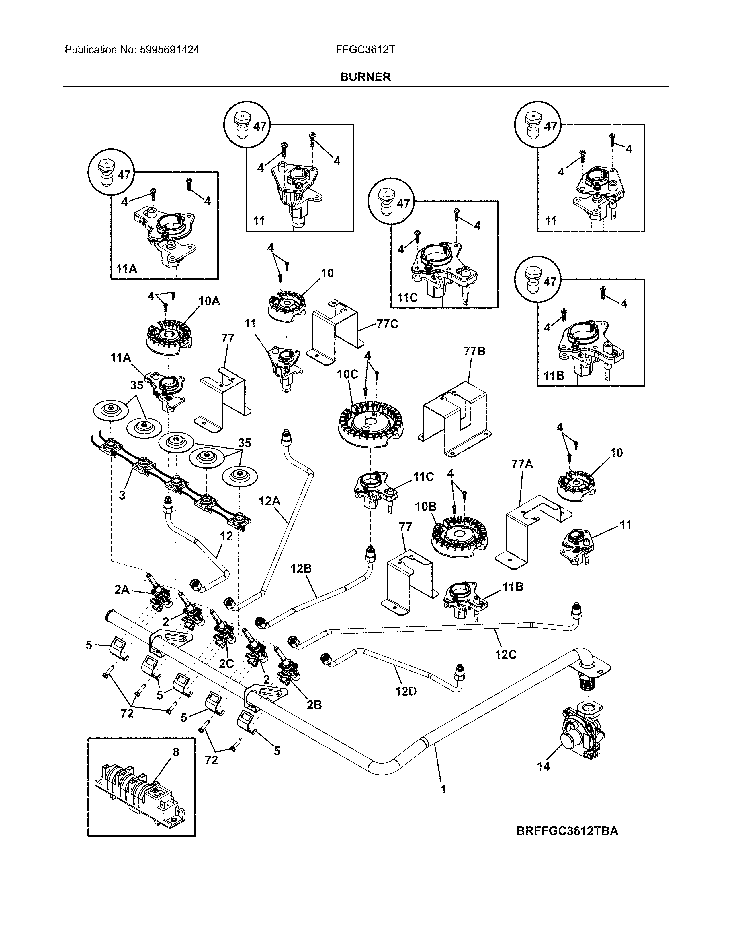 Frigidaire FFGC3612TBA burner diagram