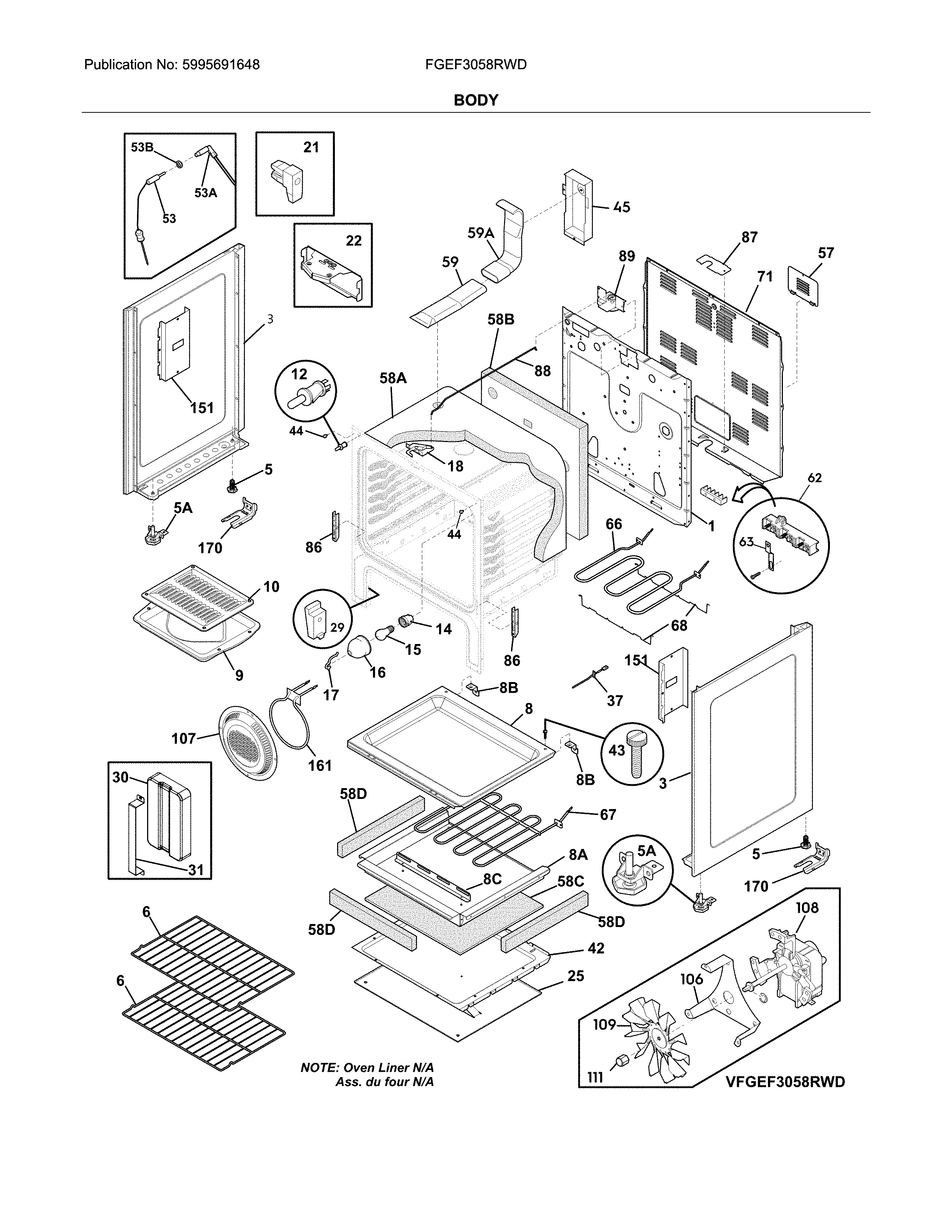 Frigidaire FGEF3058RWD body diagram
