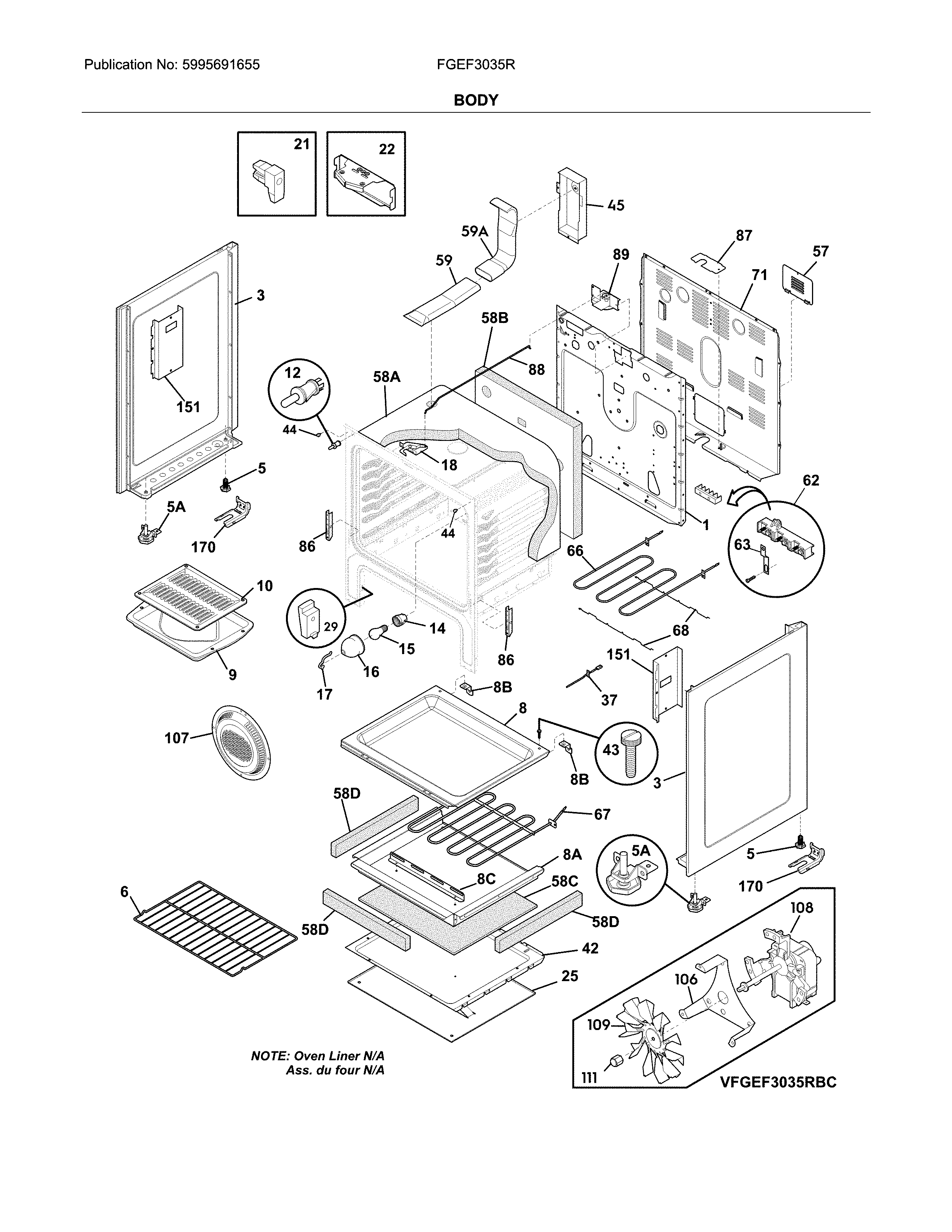 Frigidaire FGEF3035RWC body diagram
