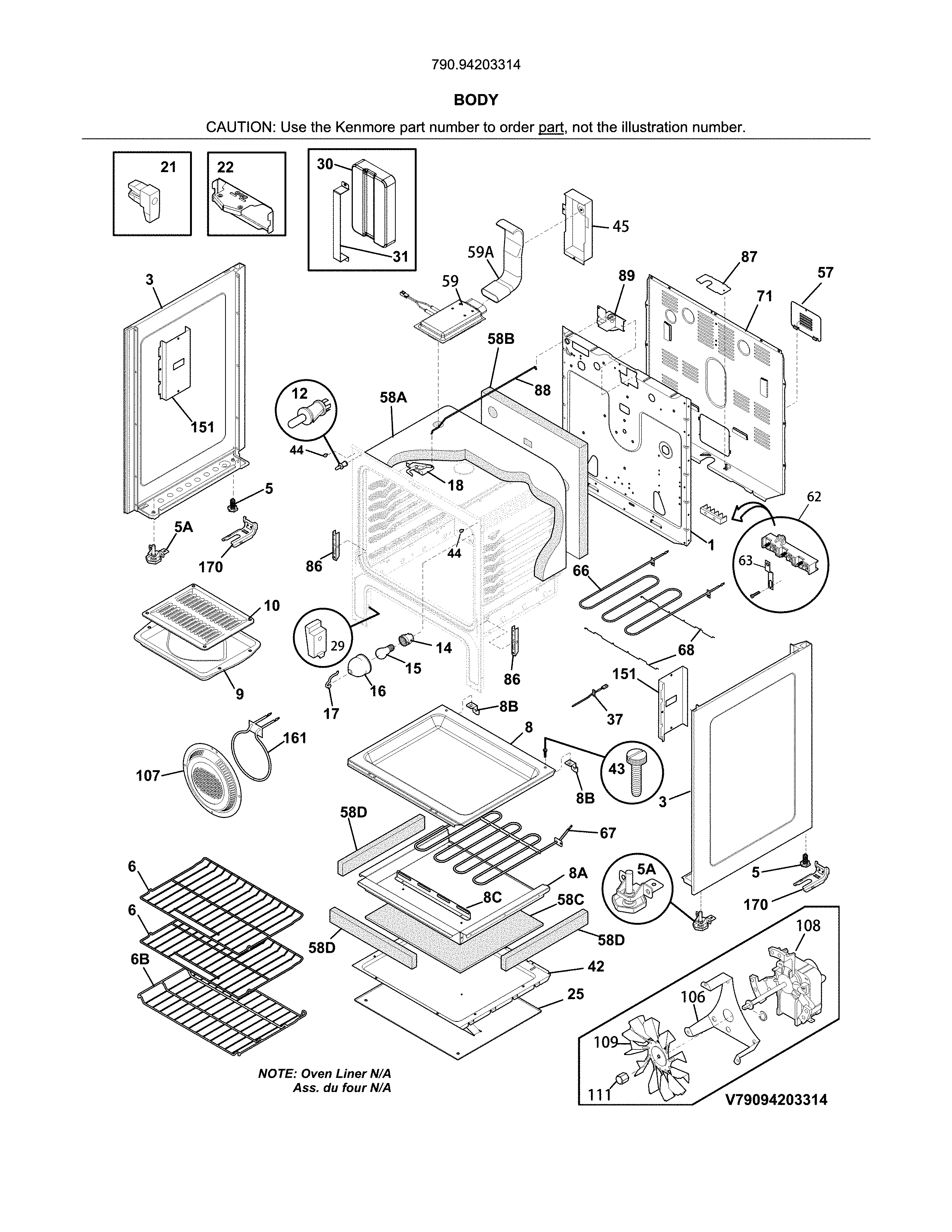 Kenmore 79094203314 body diagram
