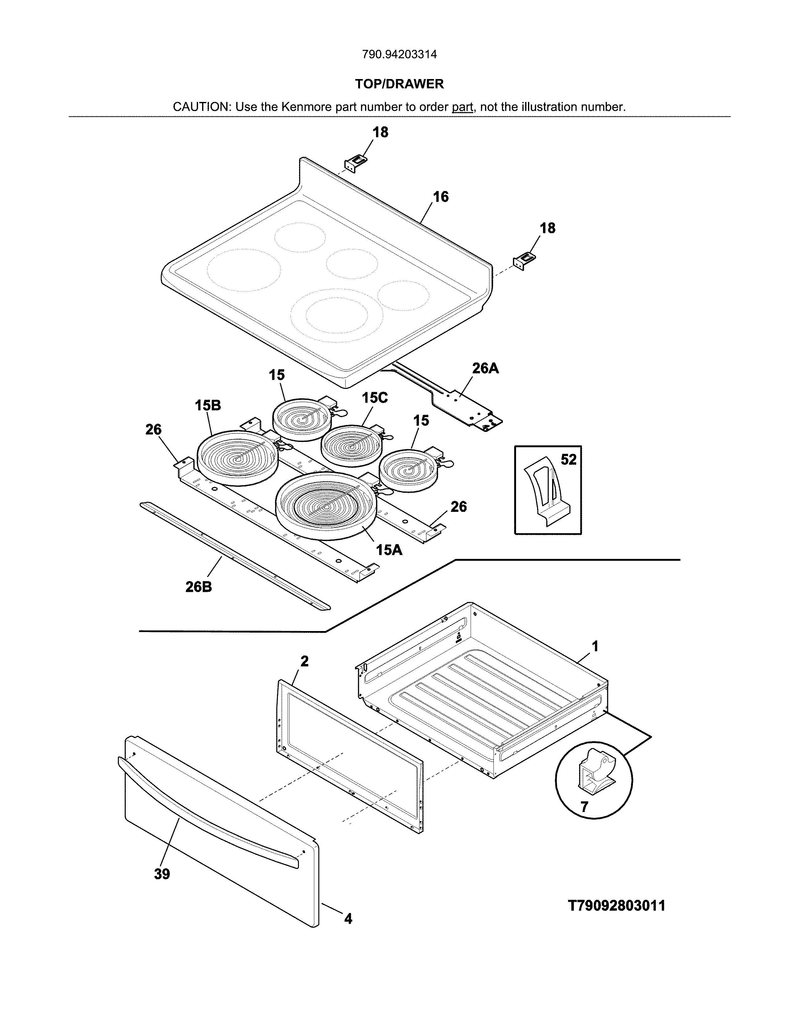 Kenmore 79094203314 top/drawer diagram