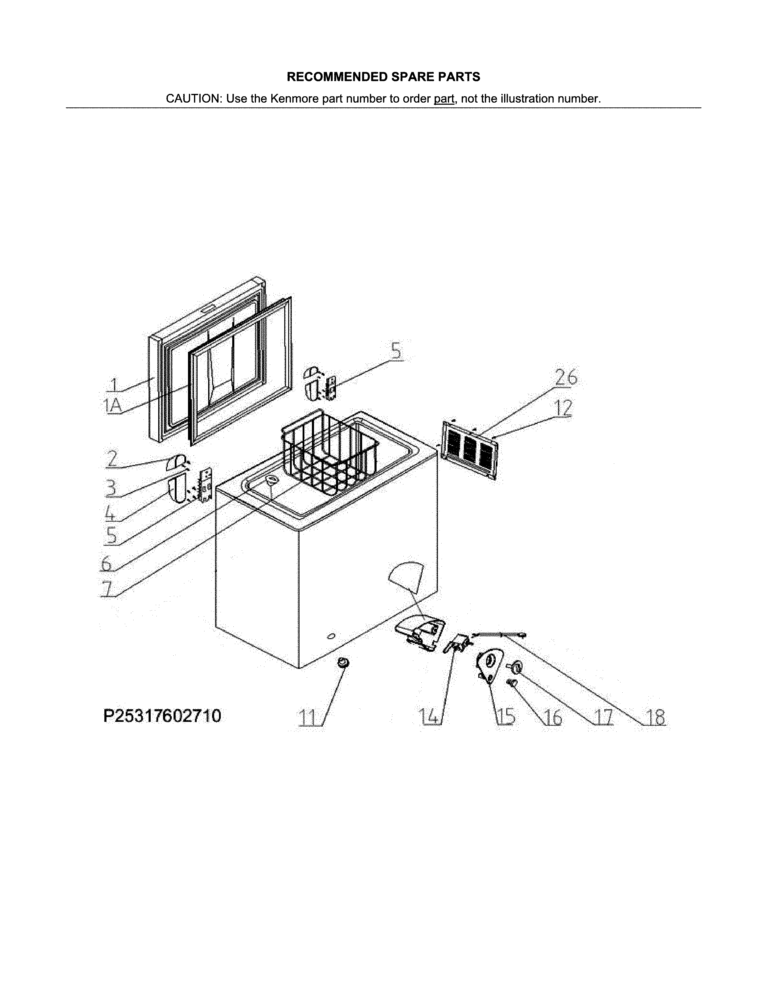 Kenmore 25317602710 recommended spare parts diagram
