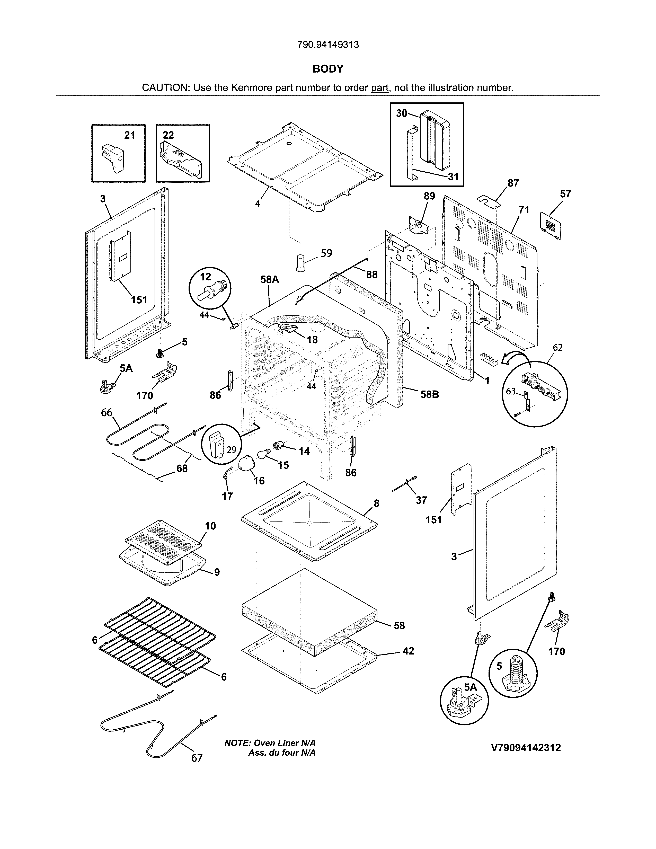 Kenmore 79094149313 body diagram