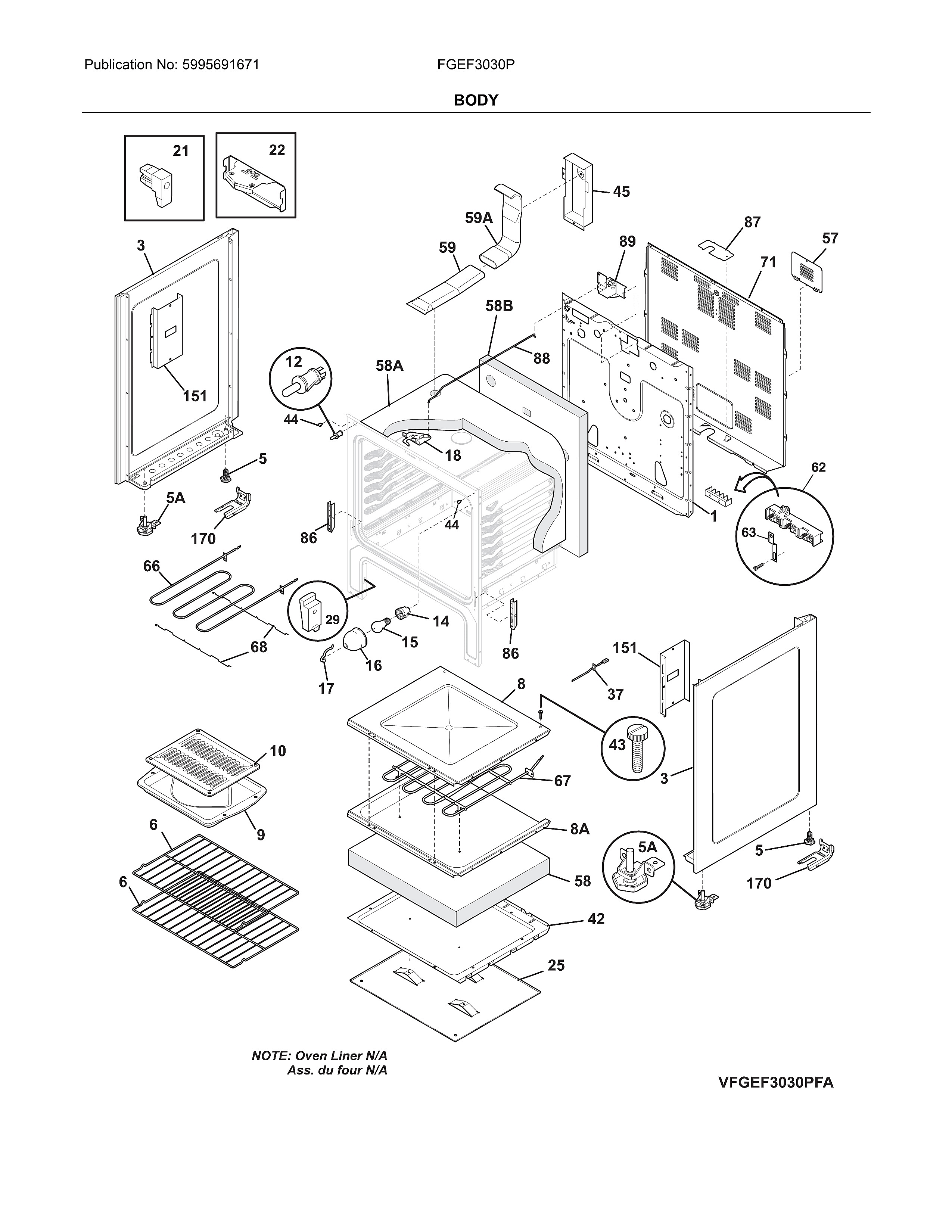 Frigidaire FGEF3030PBC body diagram