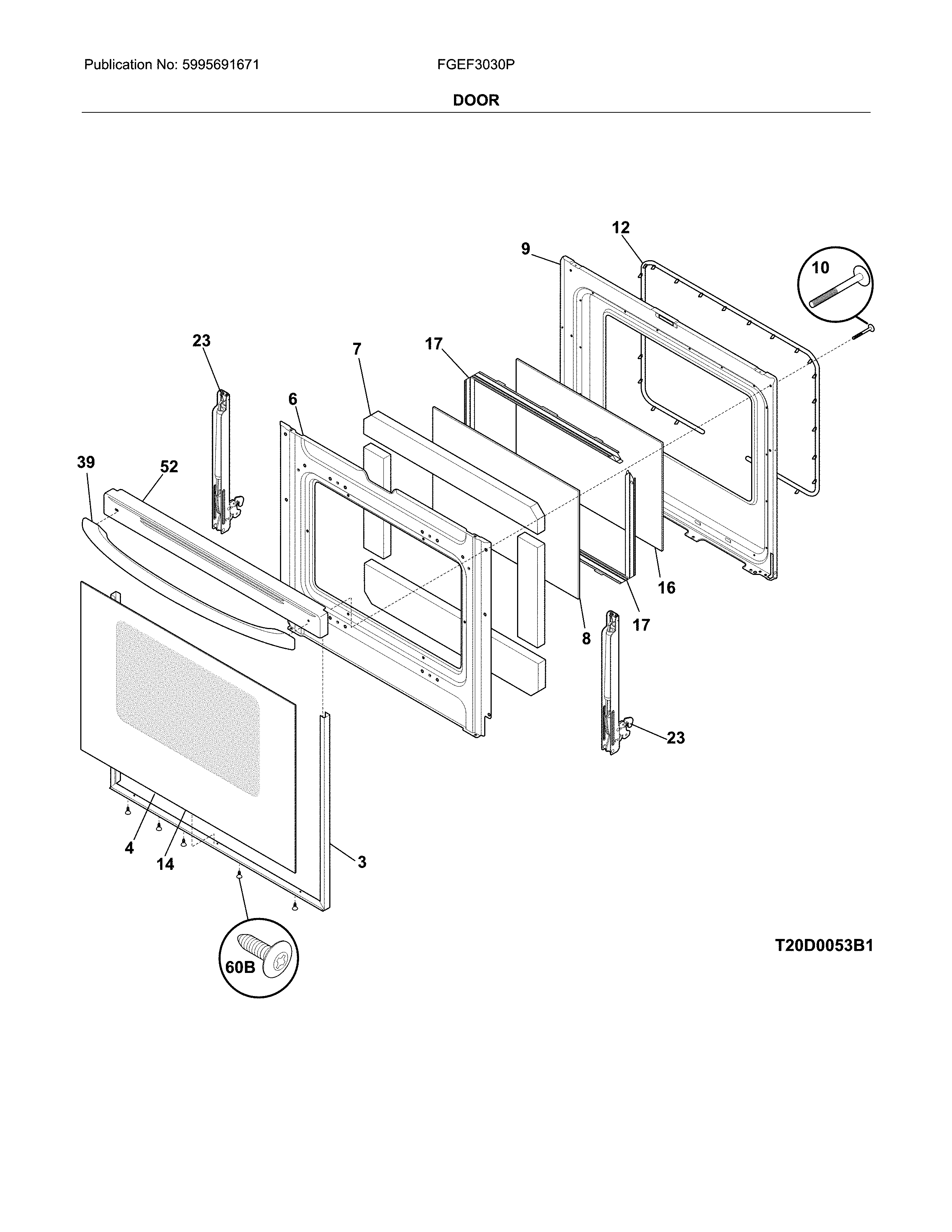 Frigidaire FGEF3030PBC door diagram