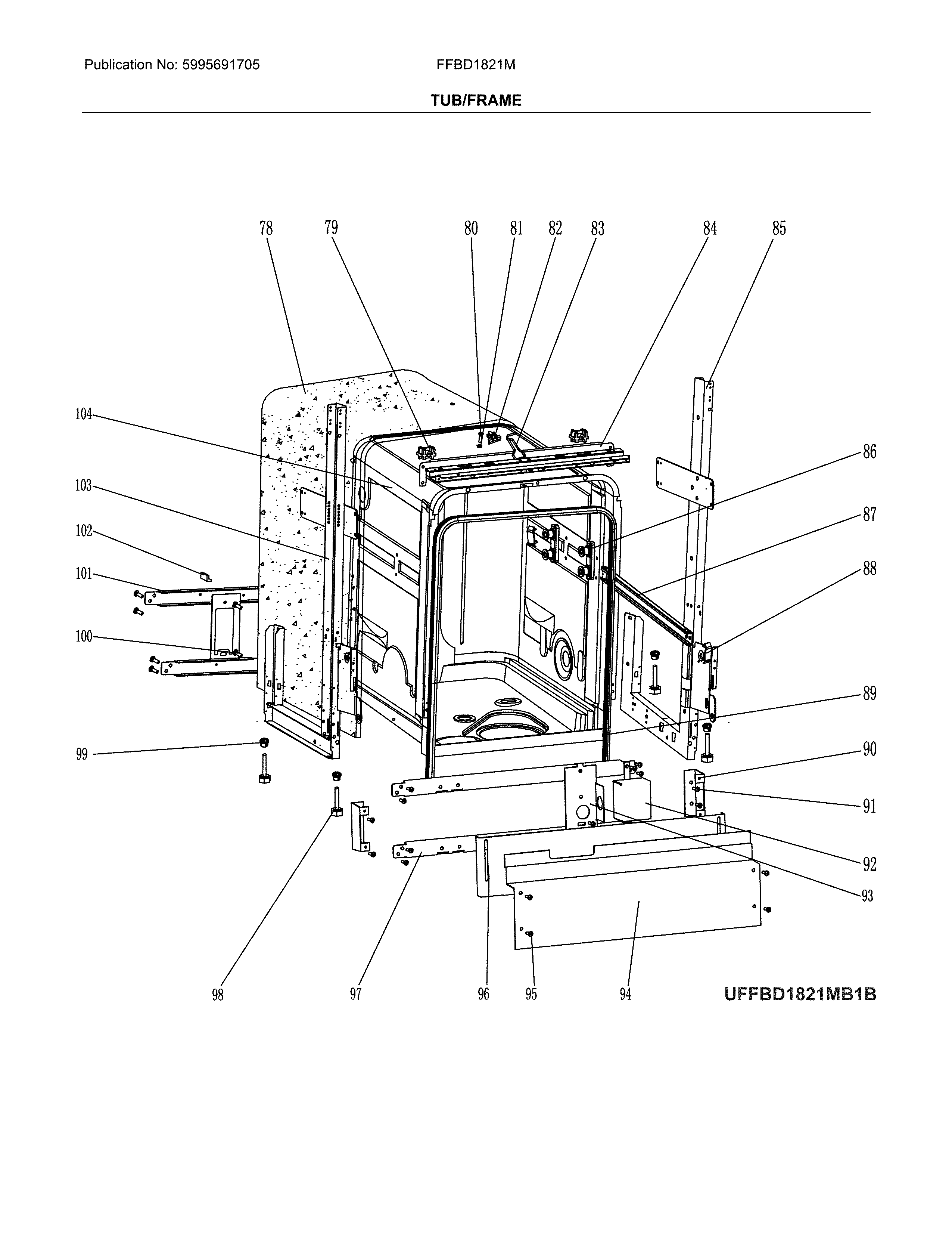 Frigidaire FFBD1821MB1B tub/frame diagram
