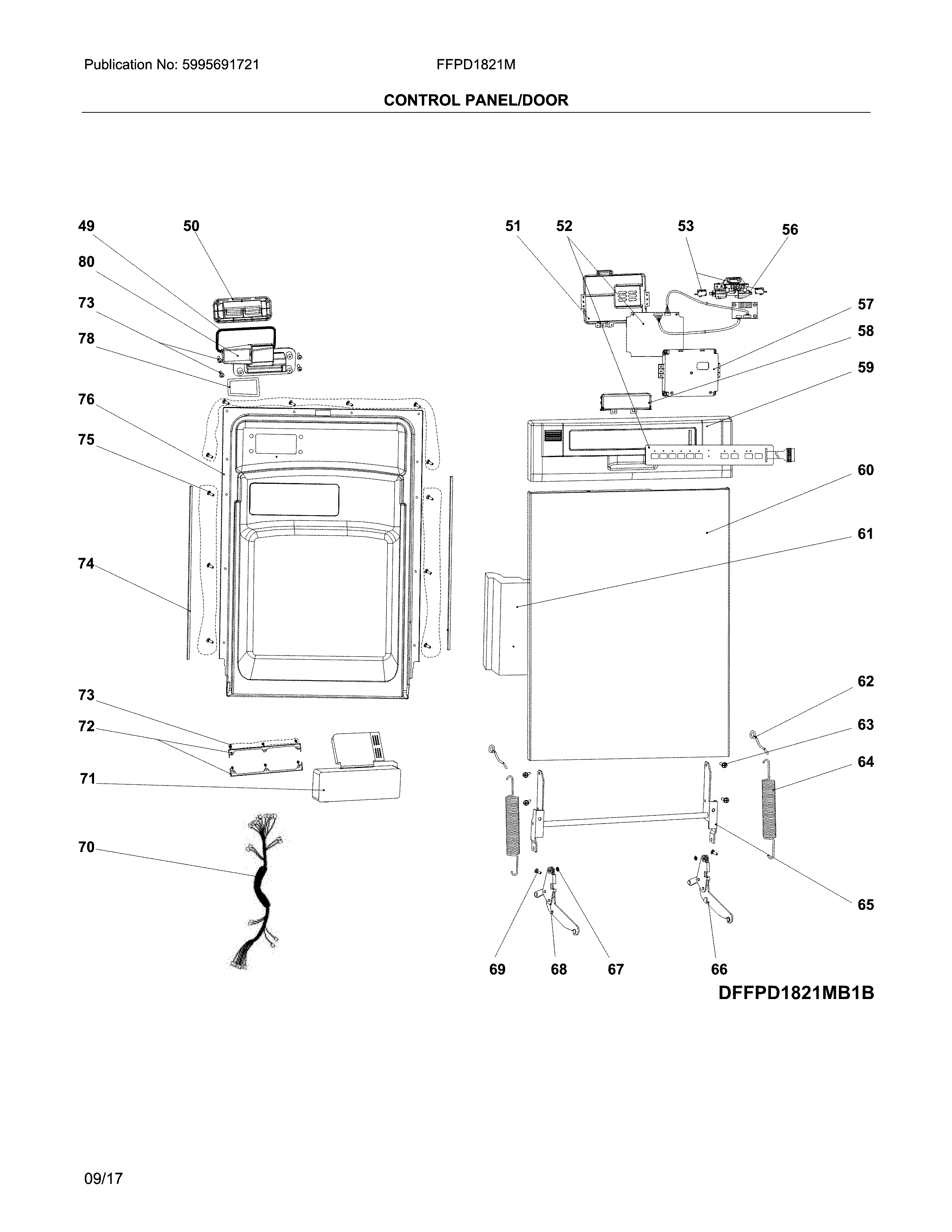 Frigidaire FFPD1821MW1B control panel/door diagram