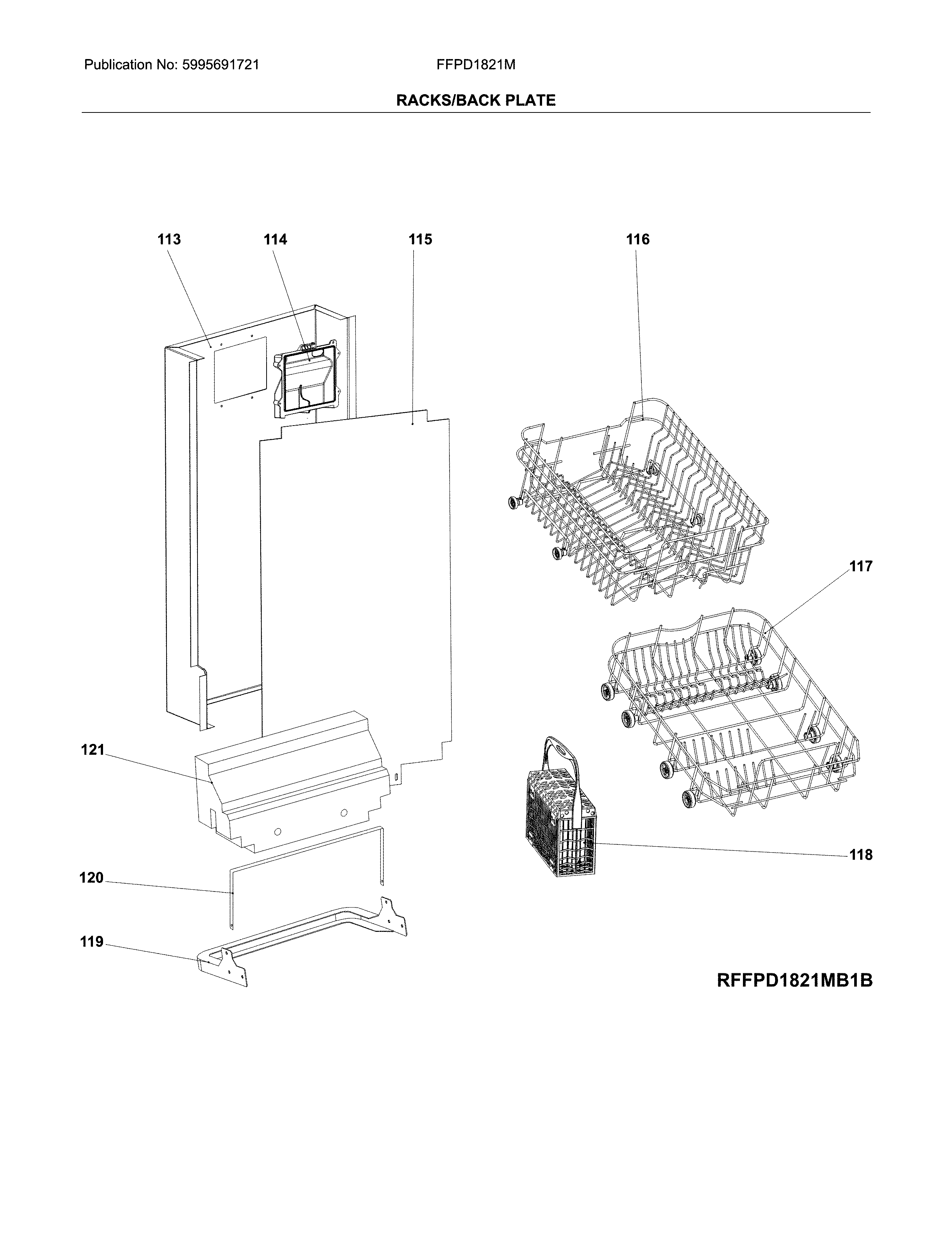 Frigidaire FFPD1821MW1B racks/back plate diagram