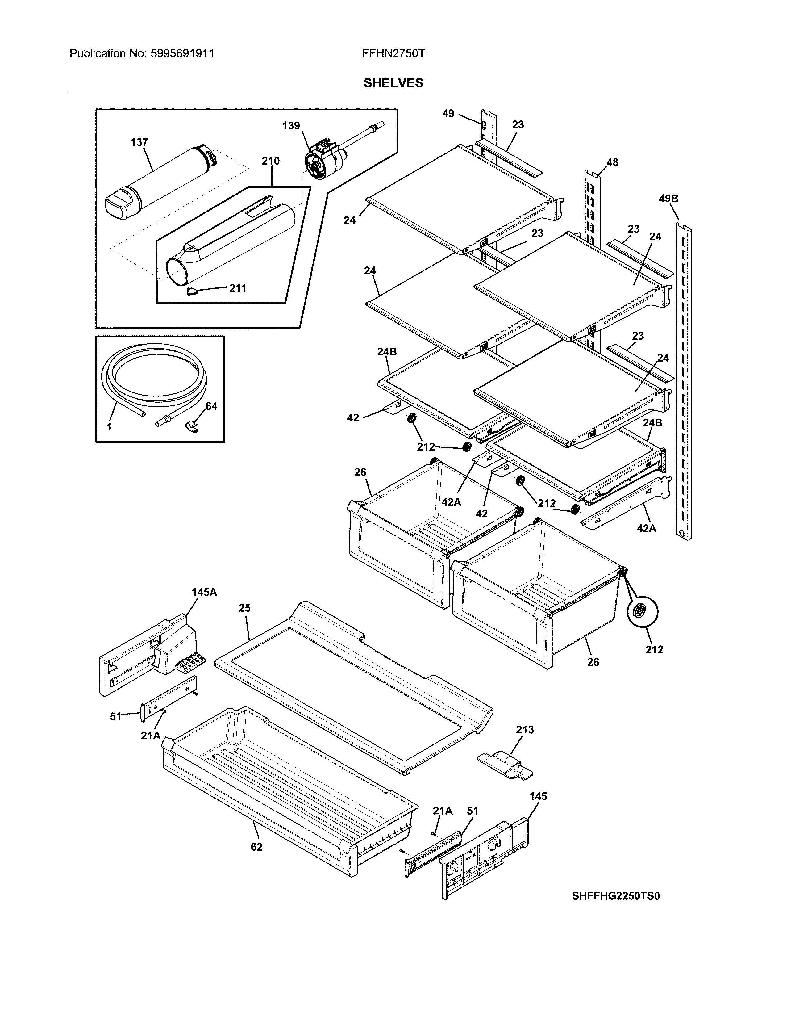 Frigidaire FFHN2750TD1 shelves diagram