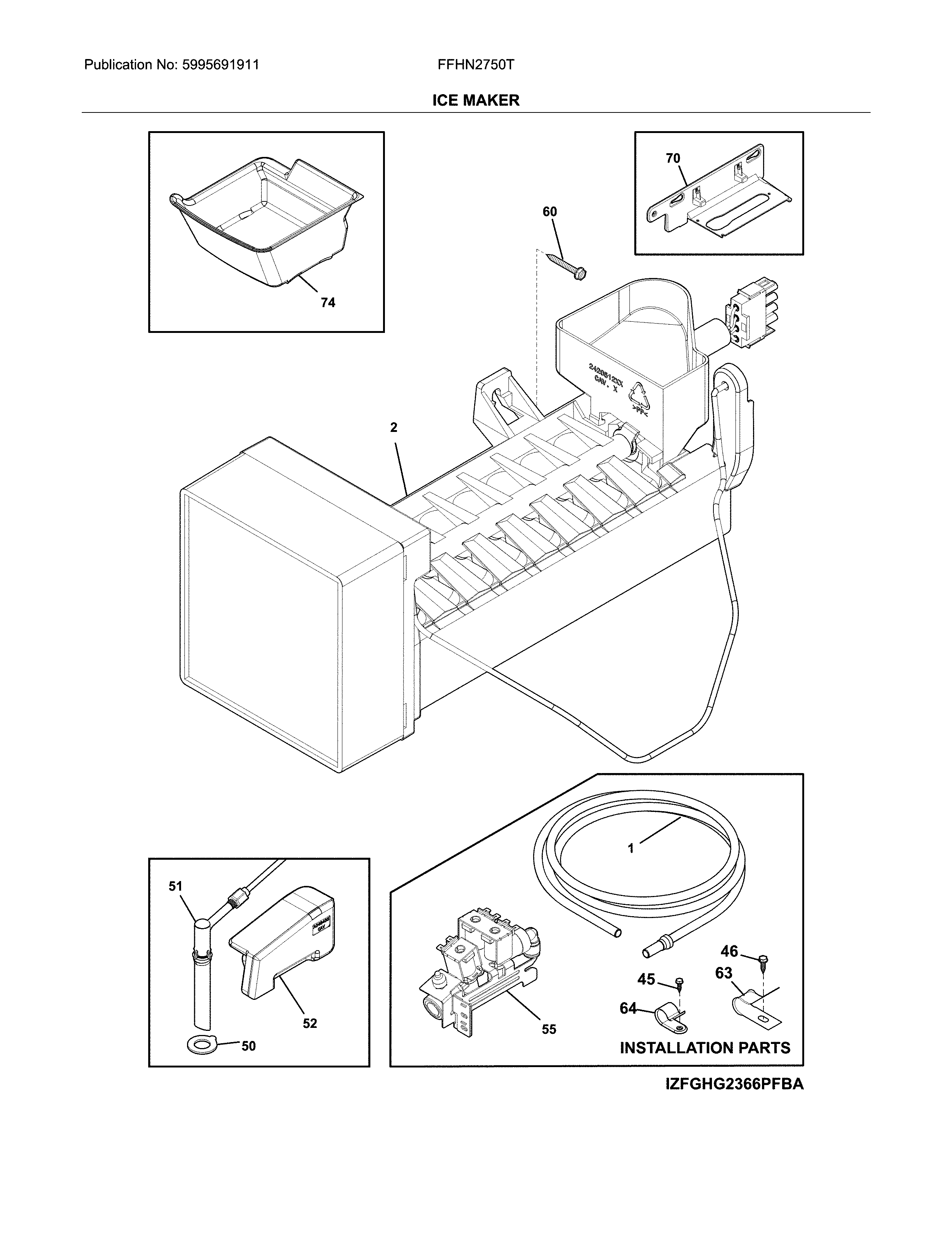 Frigidaire FFHN2750TD1 ice maker diagram