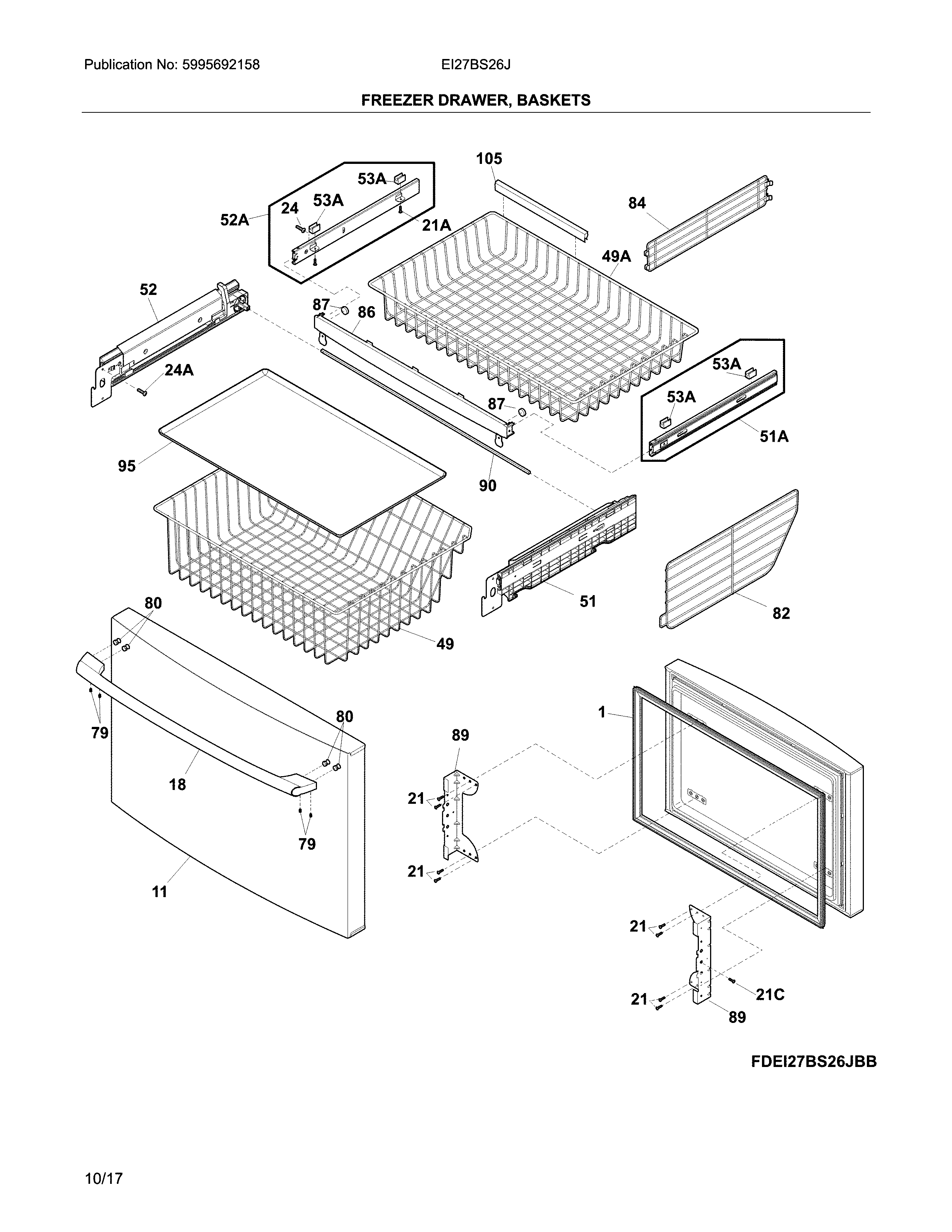 Electrolux EI27BS26JSC freezer drawer, baskets diagram