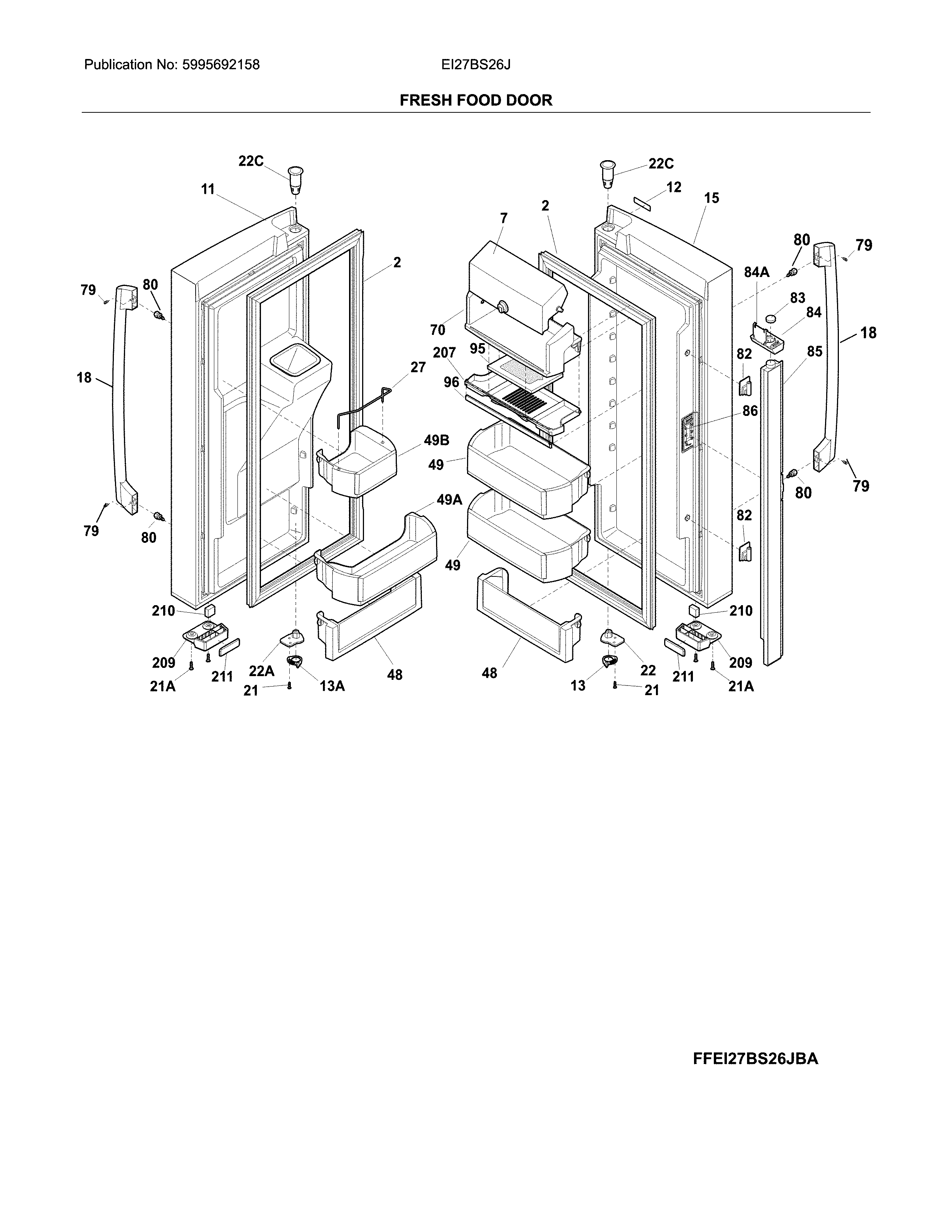 Electrolux EI27BS26JSC fresh food door diagram