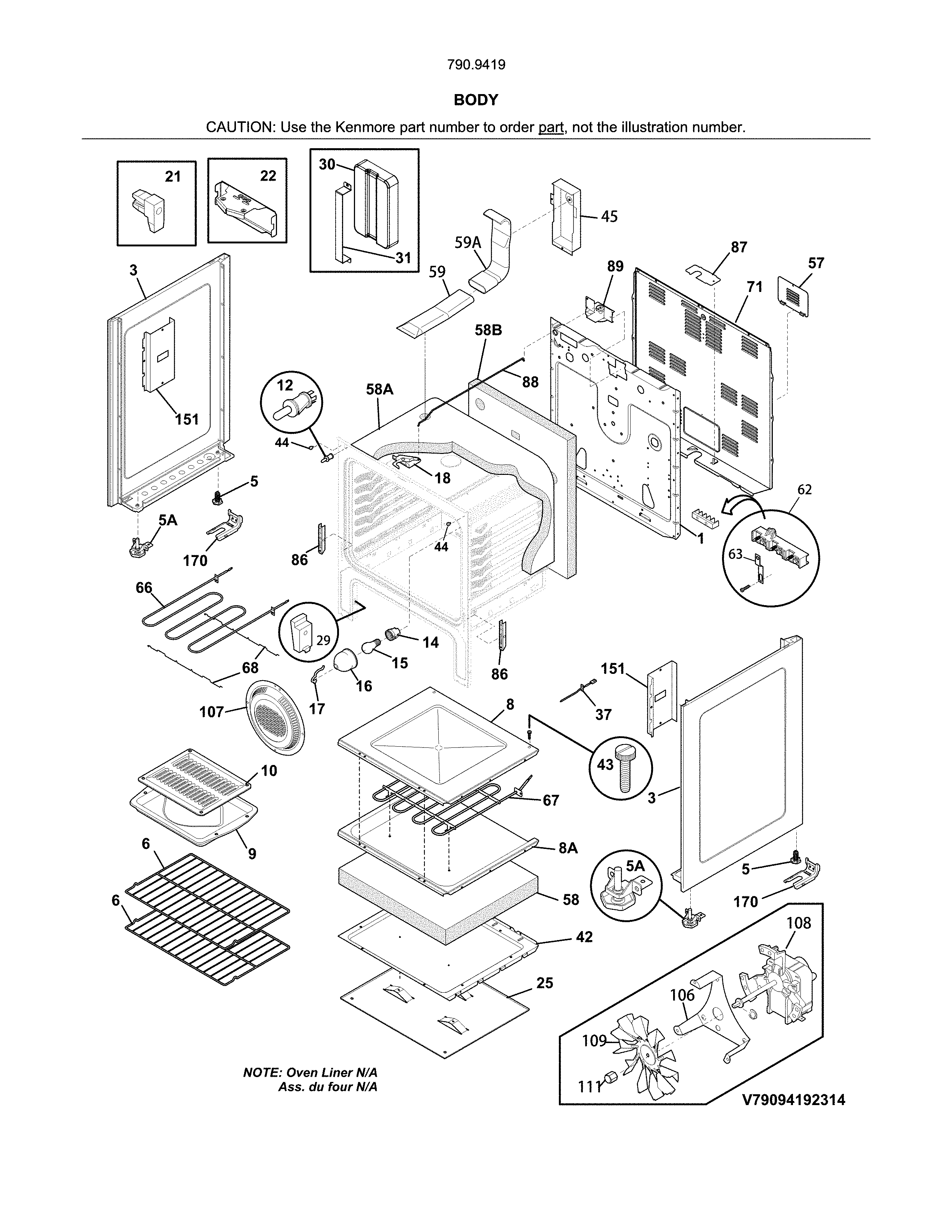 Kenmore 79094199314 body diagram