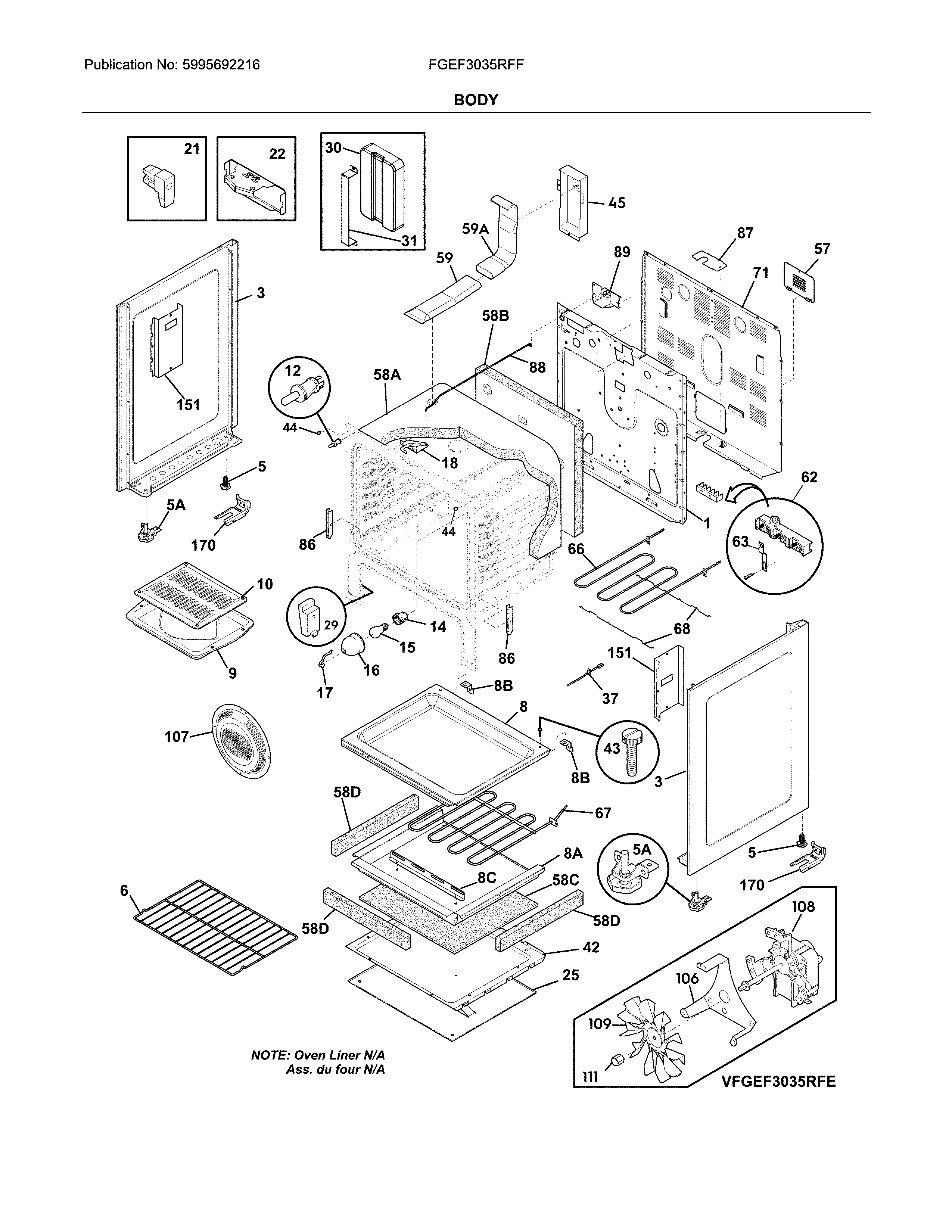 Frigidaire FGEF3035RFF body diagram