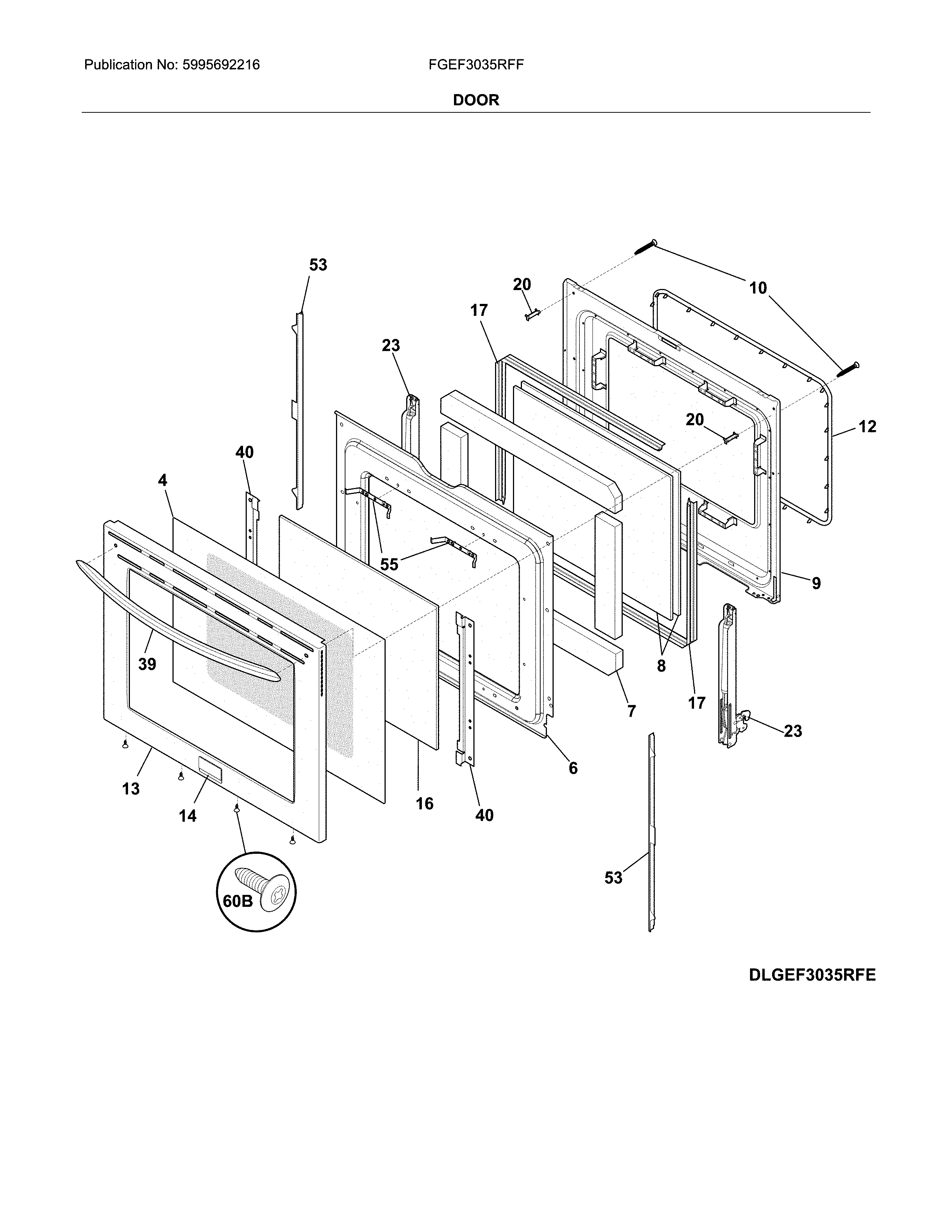Frigidaire FGEF3035RFF door diagram