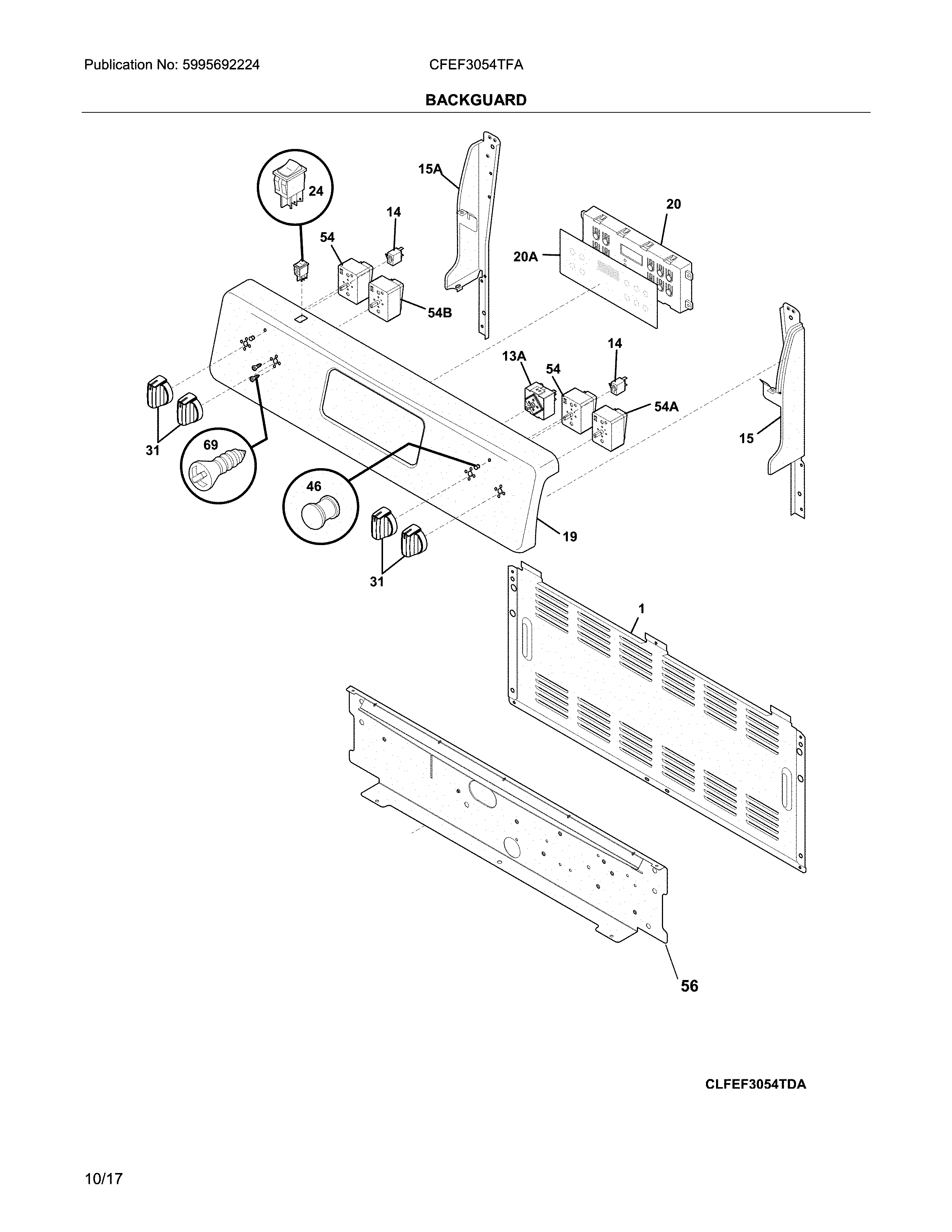 Frigidaire CFEF3054TFA backguard diagram