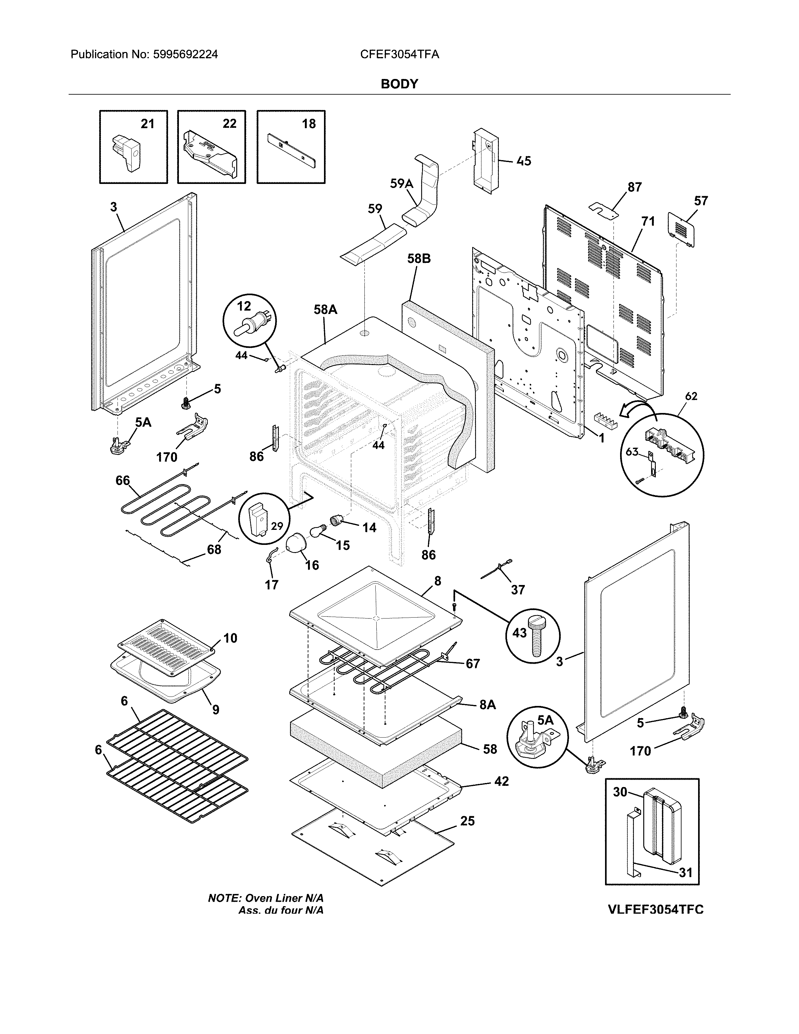 Frigidaire CFEF3054TFA body diagram